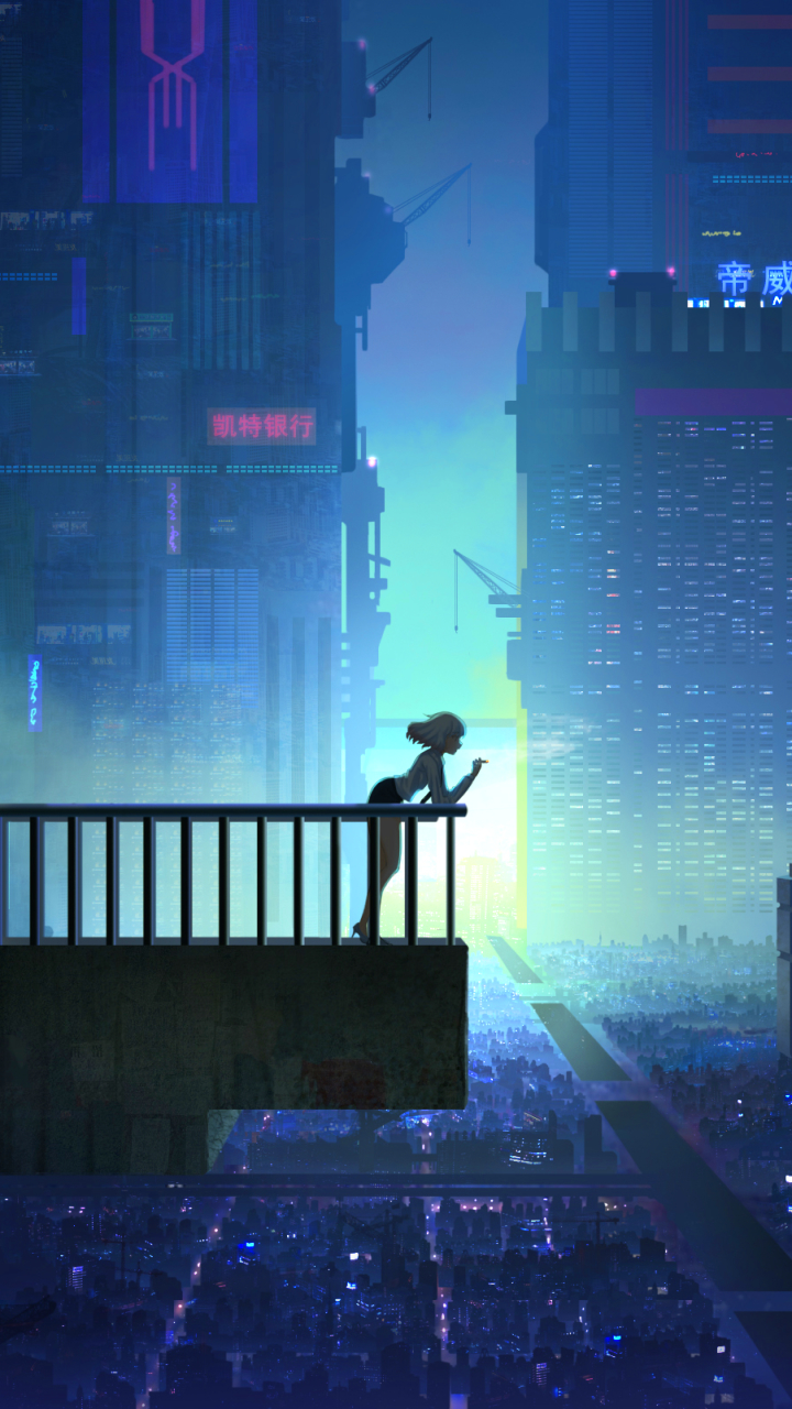 Download mobile wallpaper Anime, City, Silhouette for free.