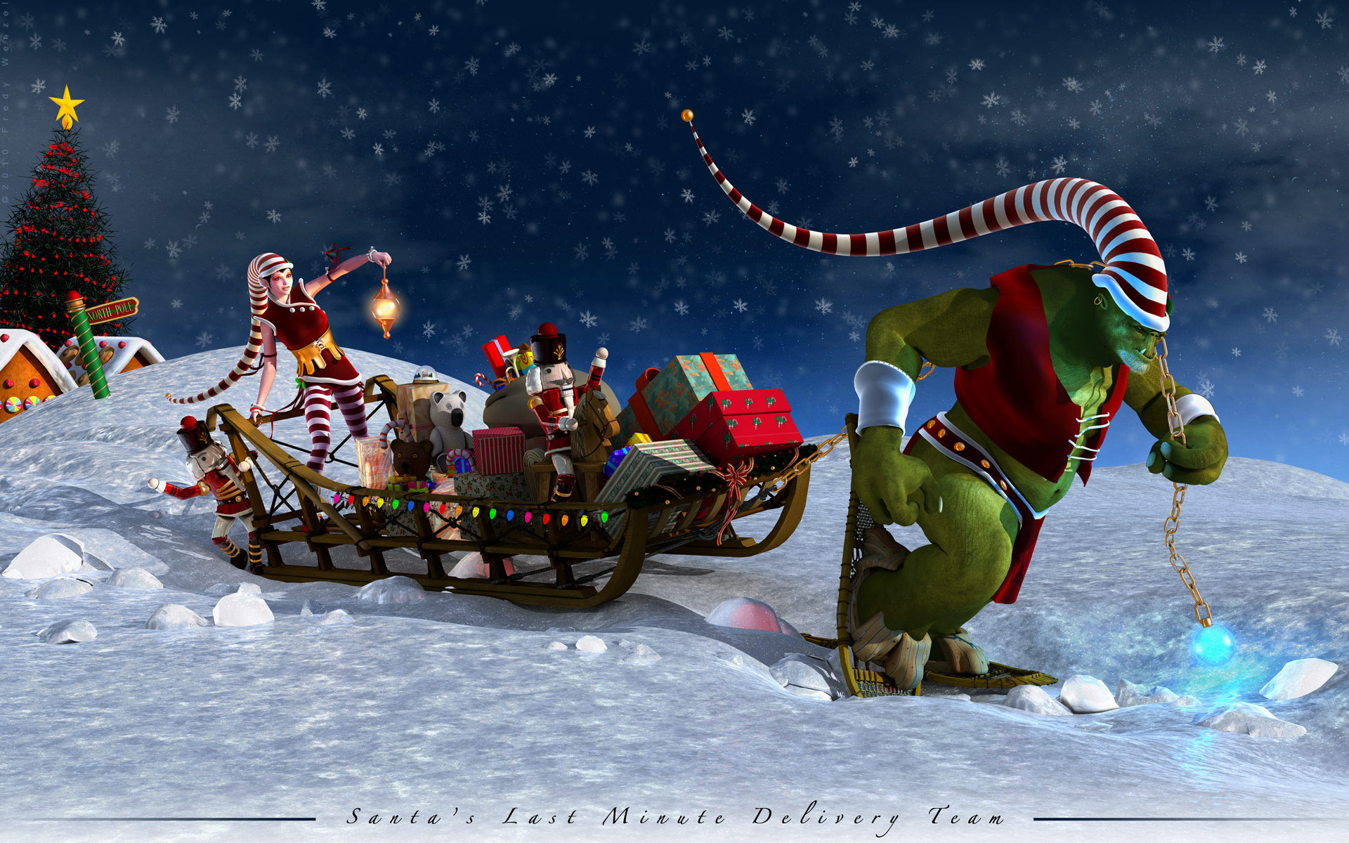 holiday, christmas, orc, santa hat, sleigh, toy