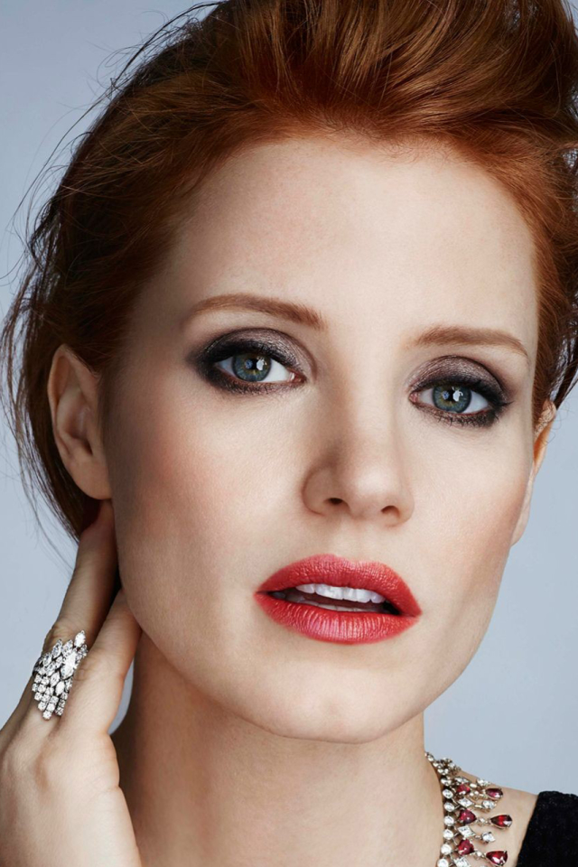 Download mobile wallpaper Redhead, Face, American, Celebrity, Actress, Lipstick, Jessica Chastain for free.