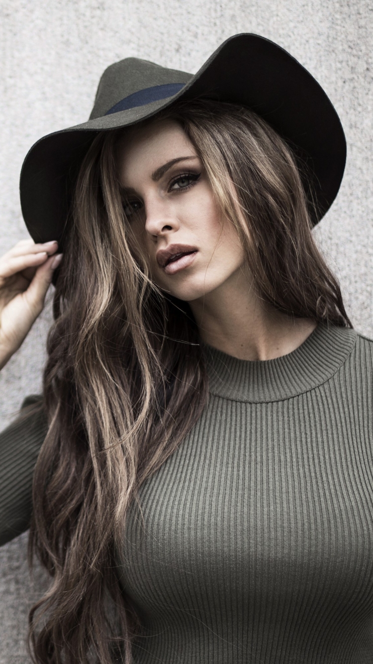 Download mobile wallpaper Hat, Brunette, Model, Women, Long Hair, Swedish, Josephine Forsberg for free.