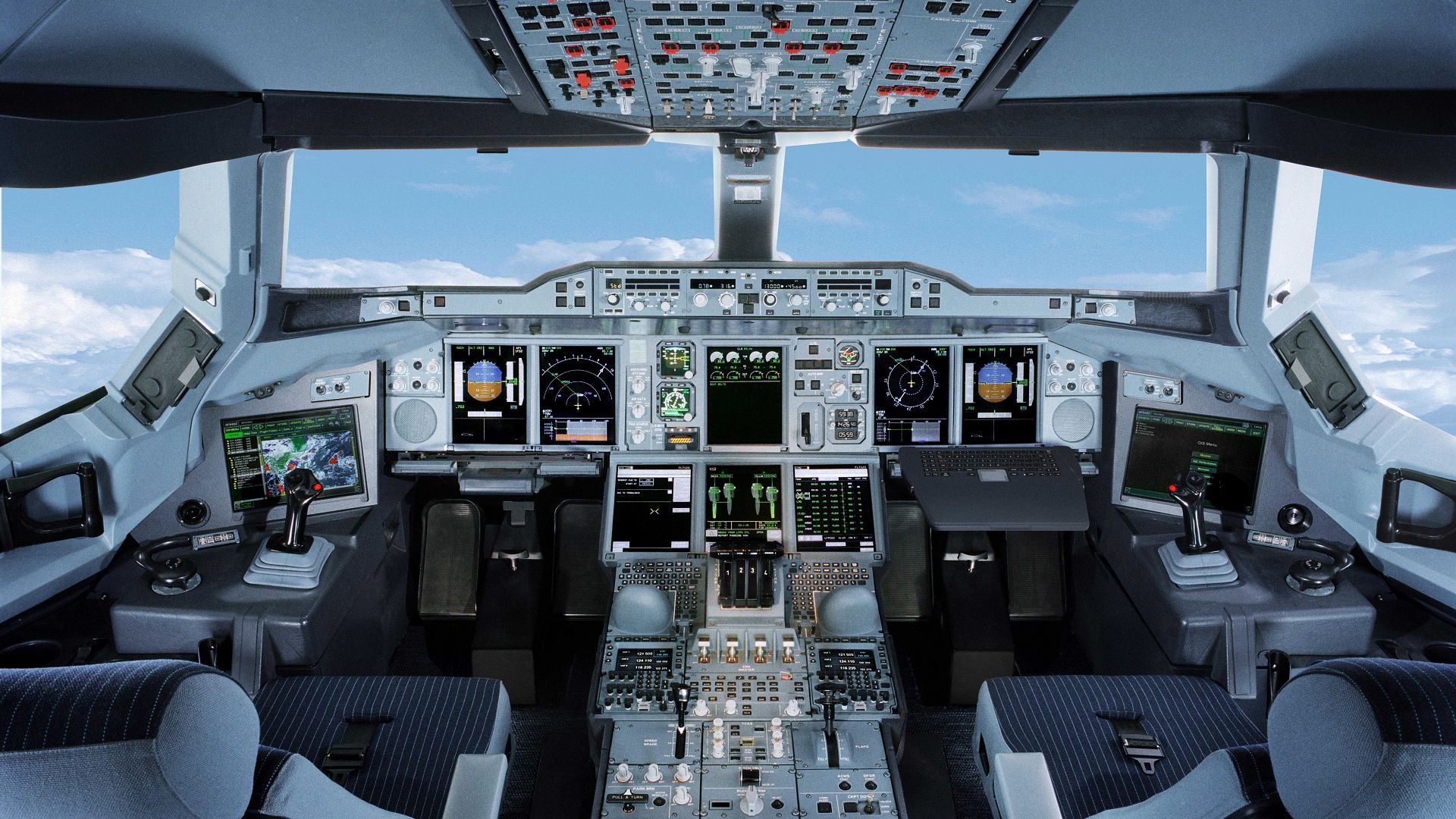 airbus a380, vehicles, cockpit, aircraft