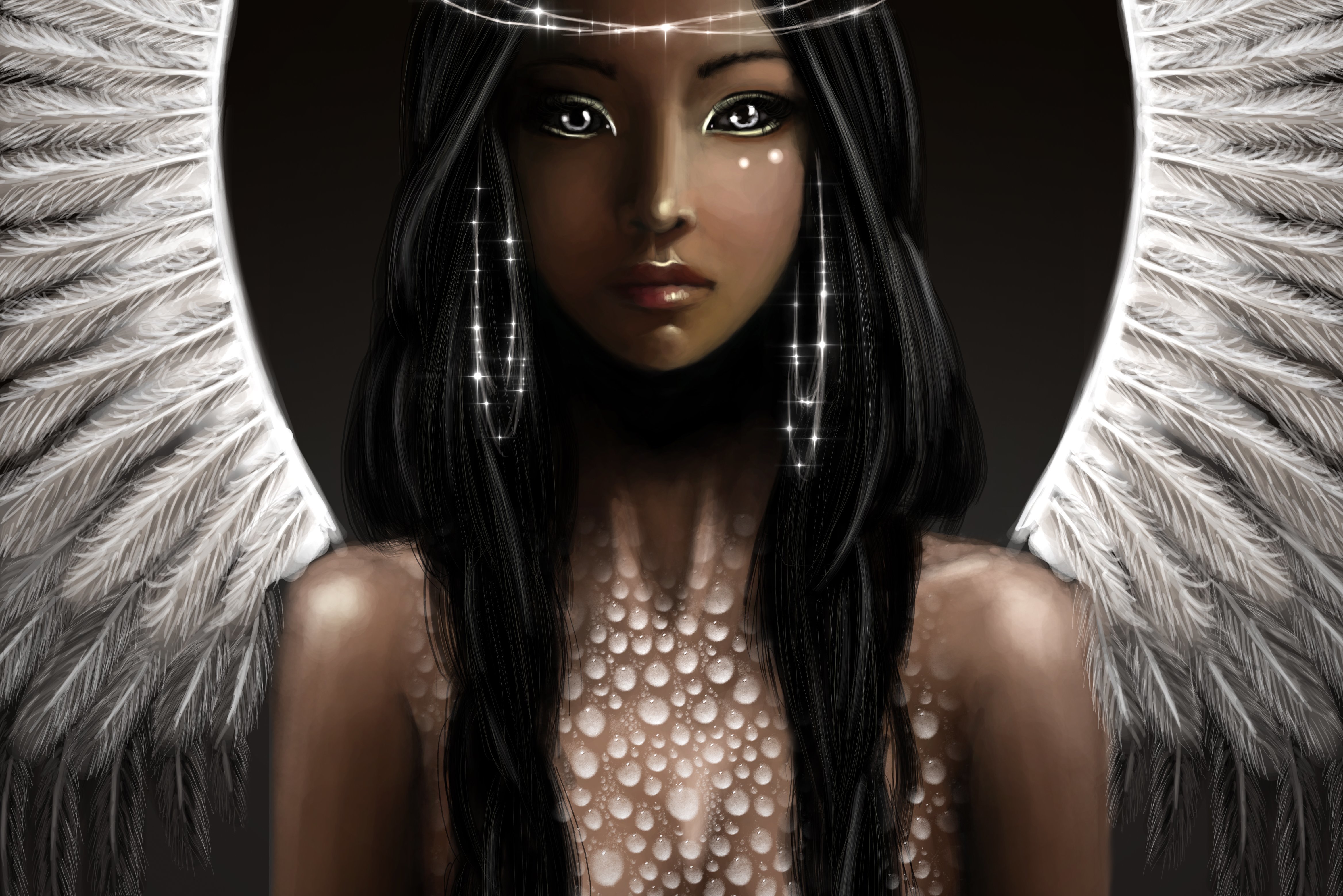 Free download wallpaper Fantasy, Wings, Angel, Black Hair on your PC desktop