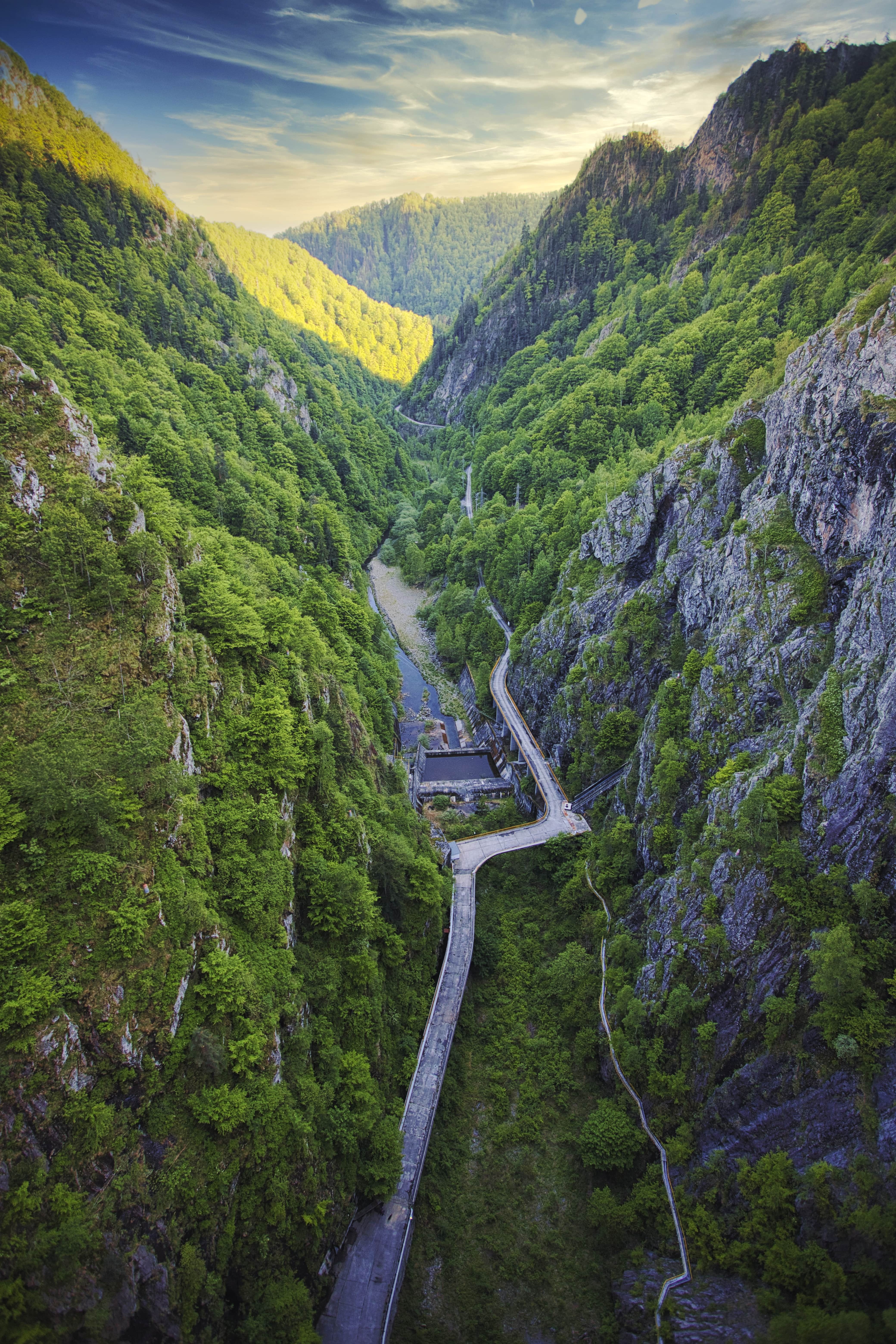 vertical wallpaper valley, nature, rivers, mountains, view from above, road