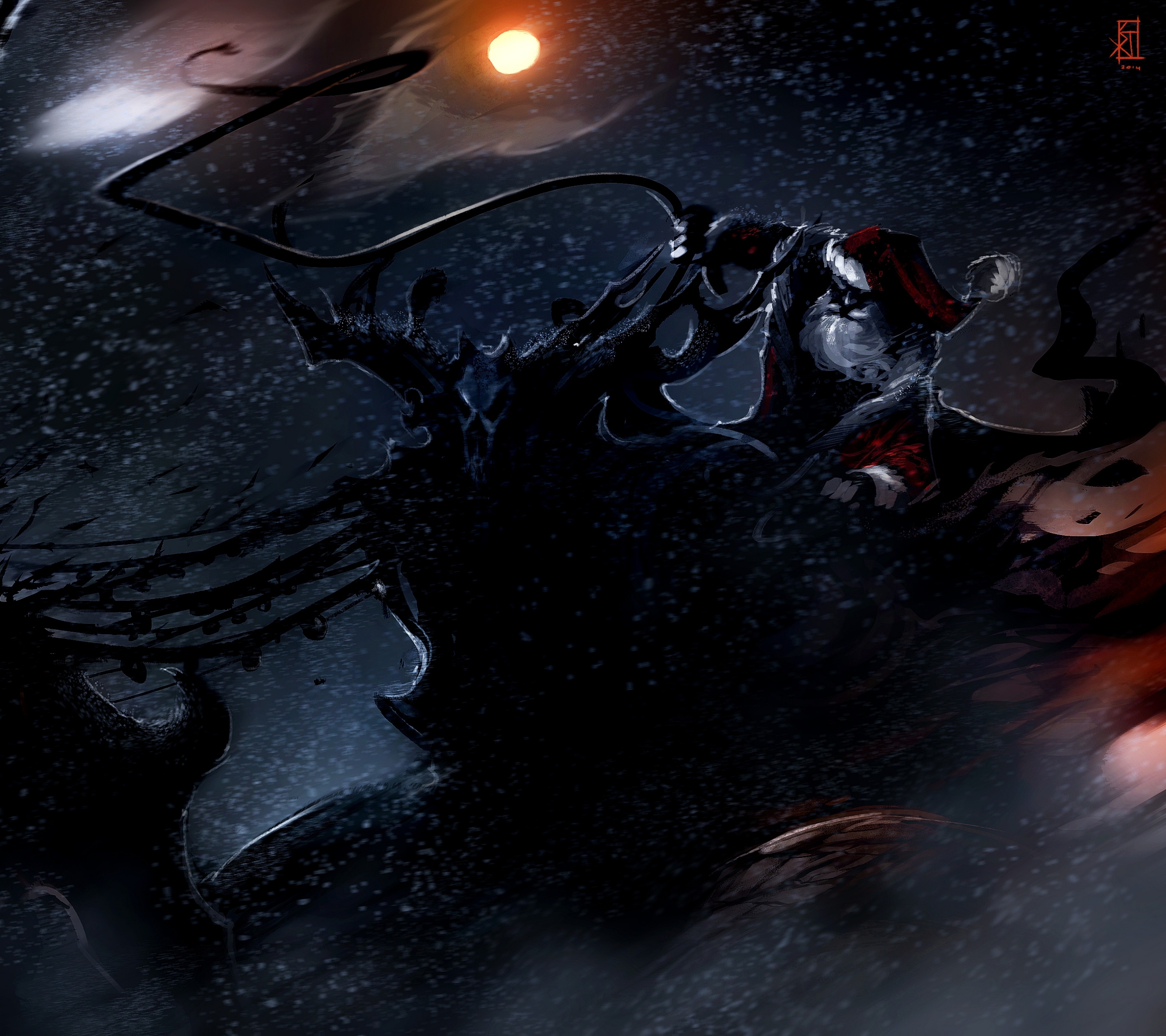 Free download wallpaper Dark, Christmas, Holiday, Santa, Reindeer on your PC desktop