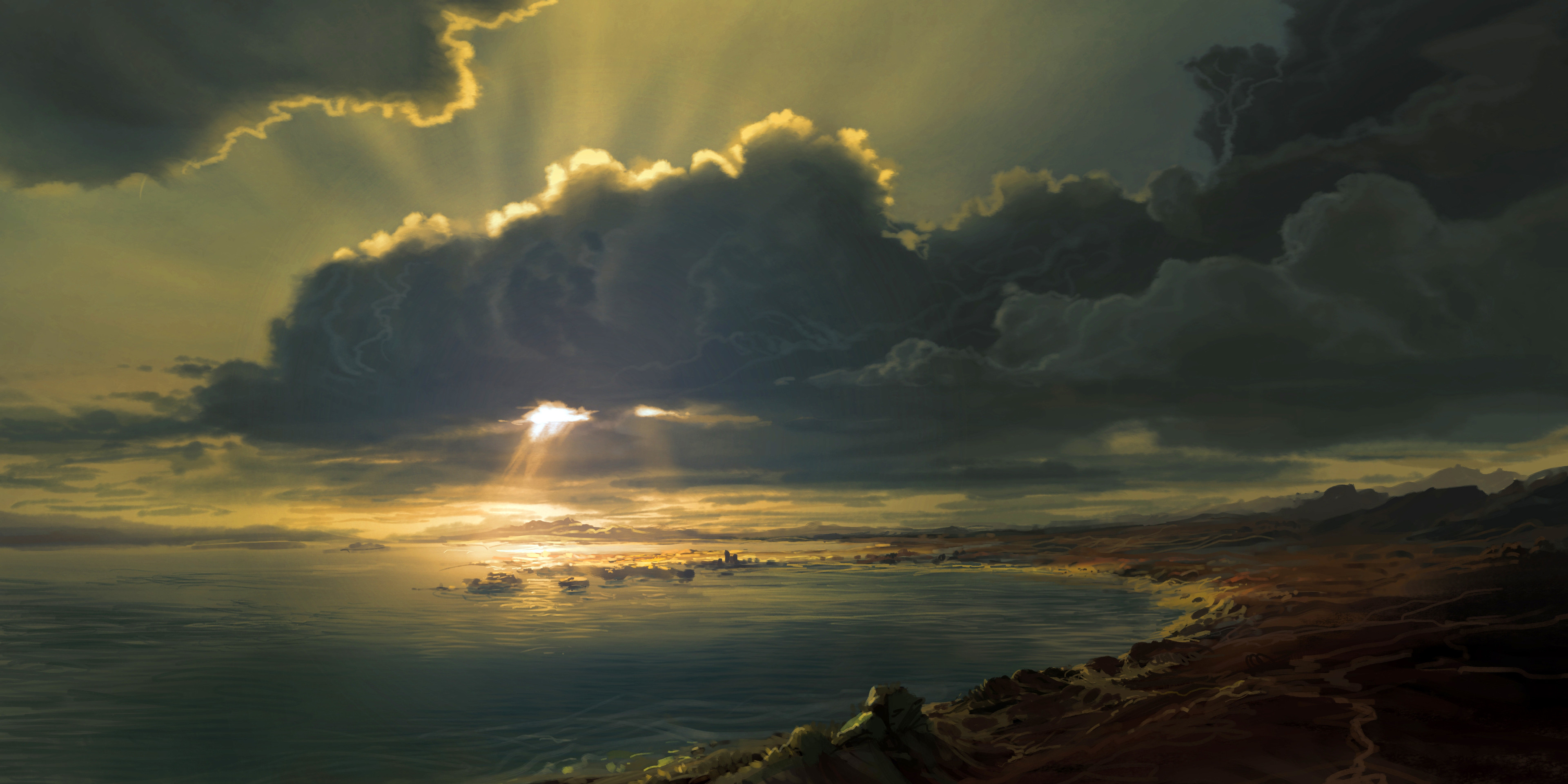 Free download wallpaper Landscape, Sky, Sea, Artistic, Cloud on your PC desktop