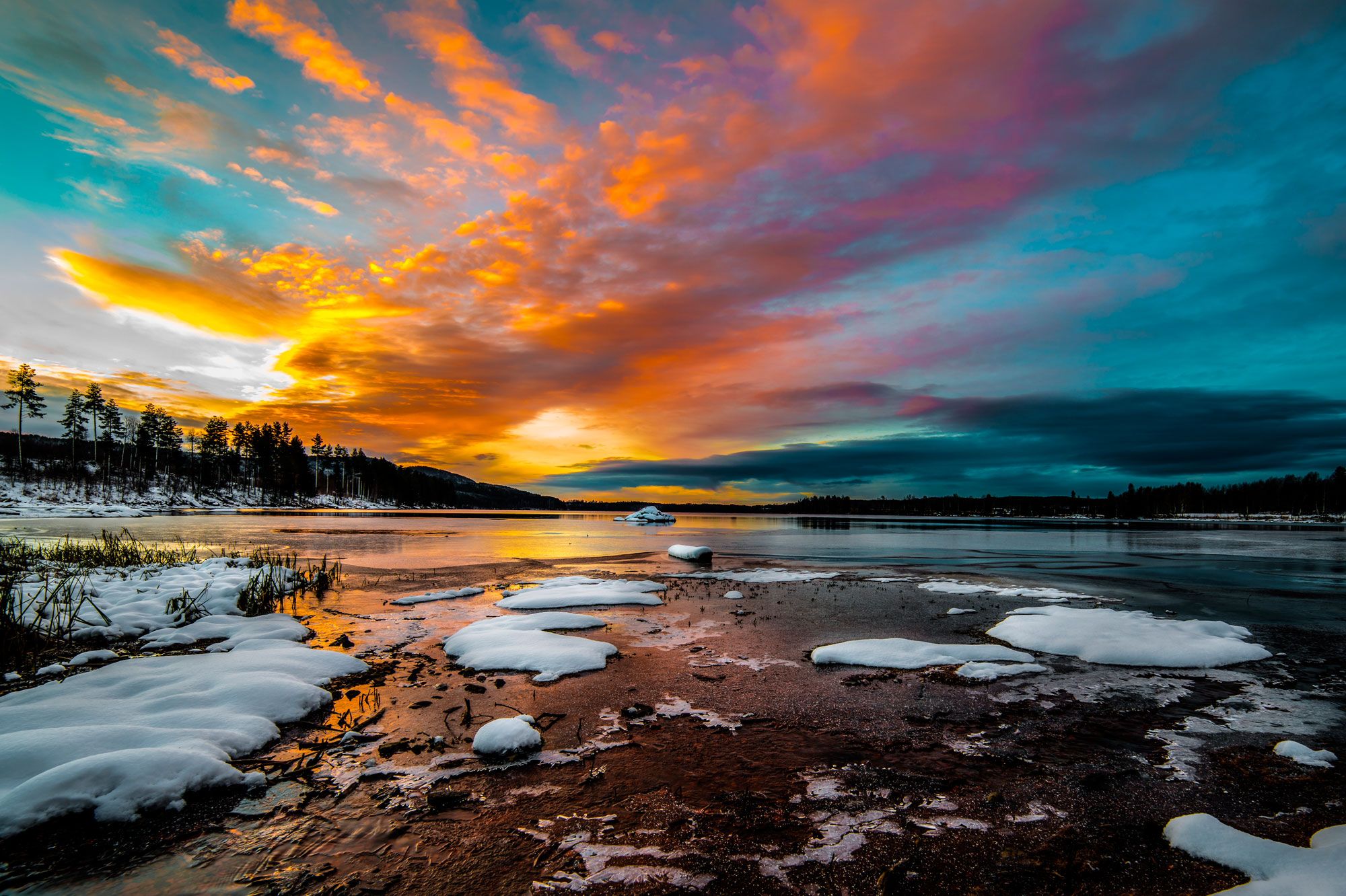 Free download wallpaper Landscape, Winter, Water, Snow, Mountain, Lake, Sunrise, Earth on your PC desktop