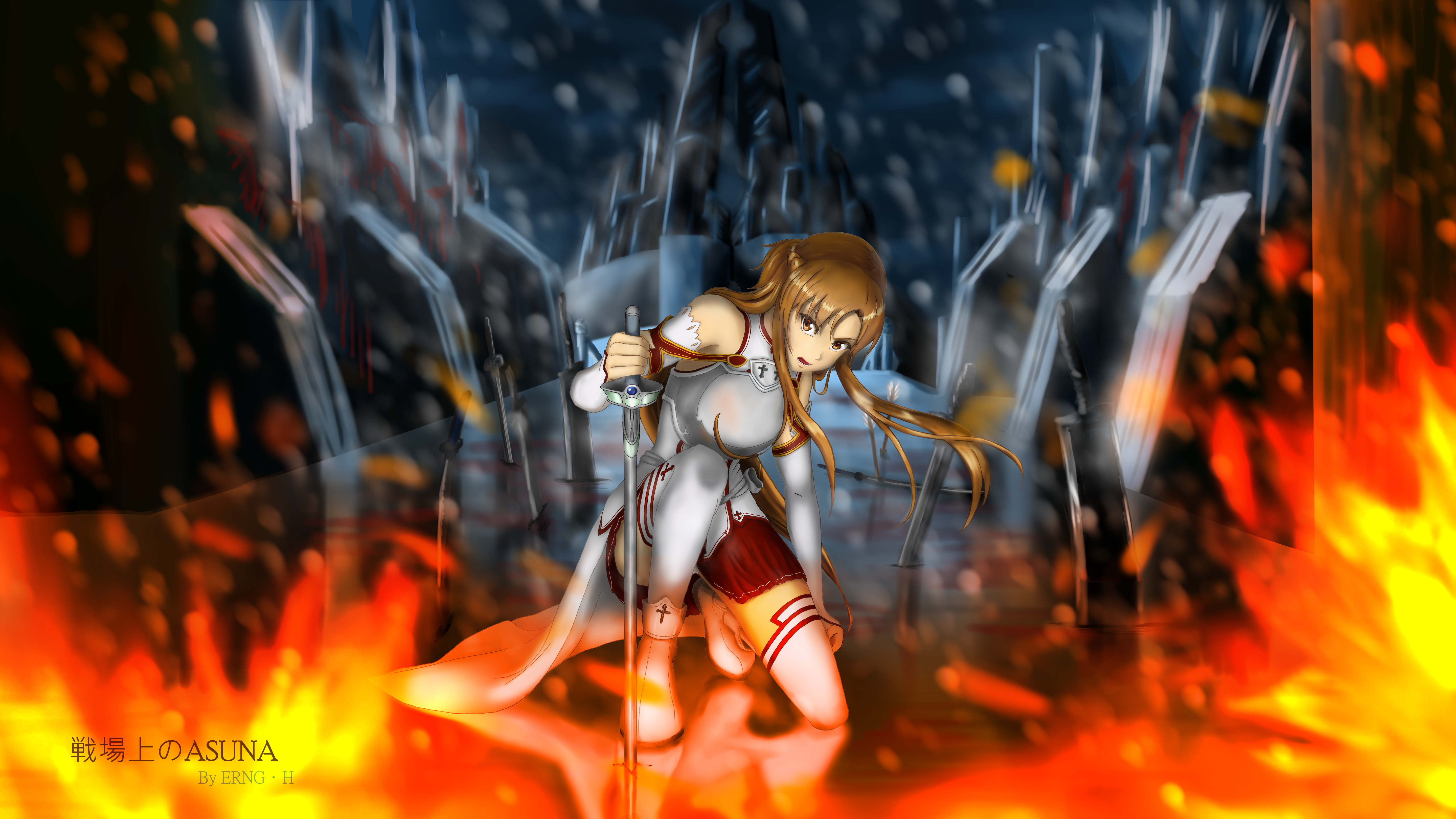 Download mobile wallpaper Anime, Fire, Sword Art Online, Asuna Yuuki for free.