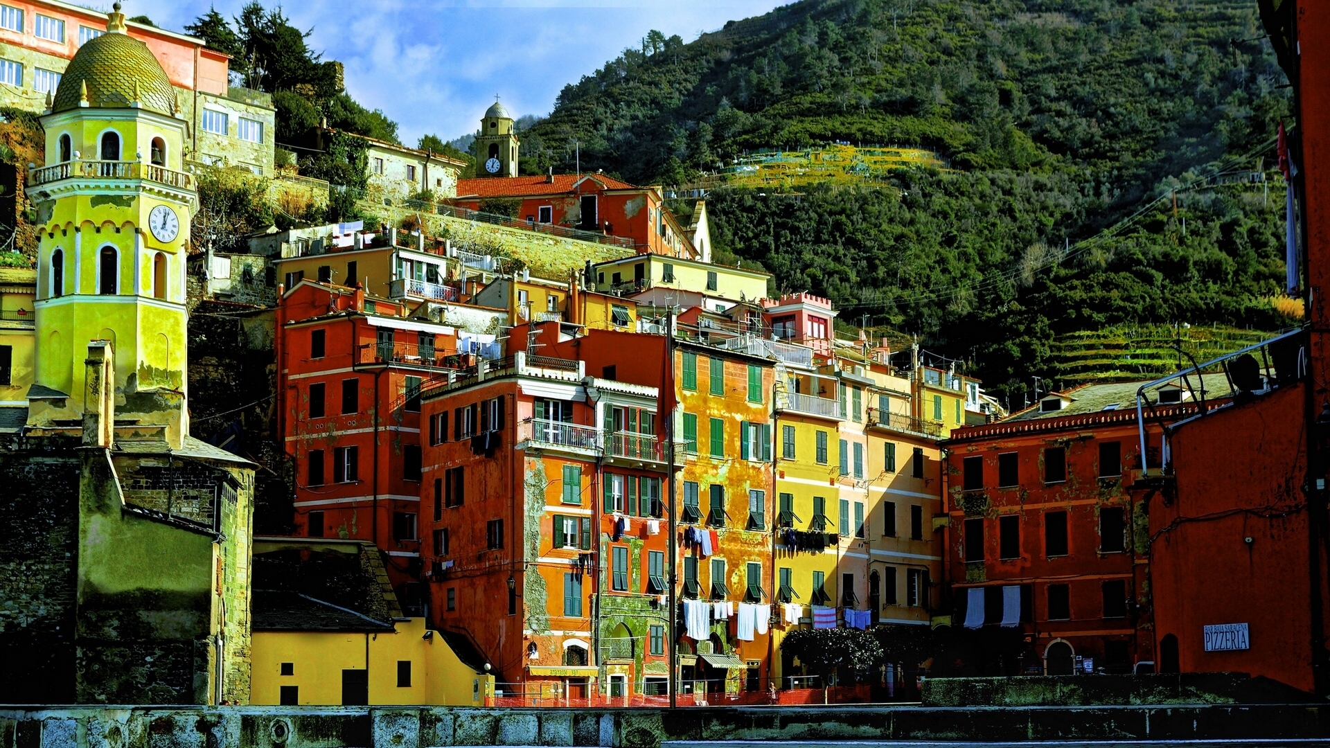 man made, vernazza, colorful, colors, house, italy, mountain, towns