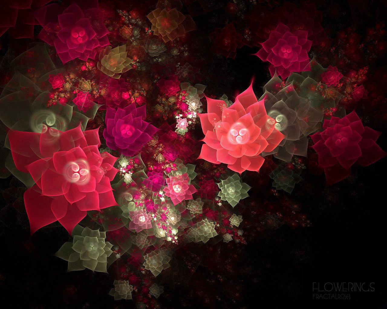 fractal, flowers, abstract, pink, red 32K