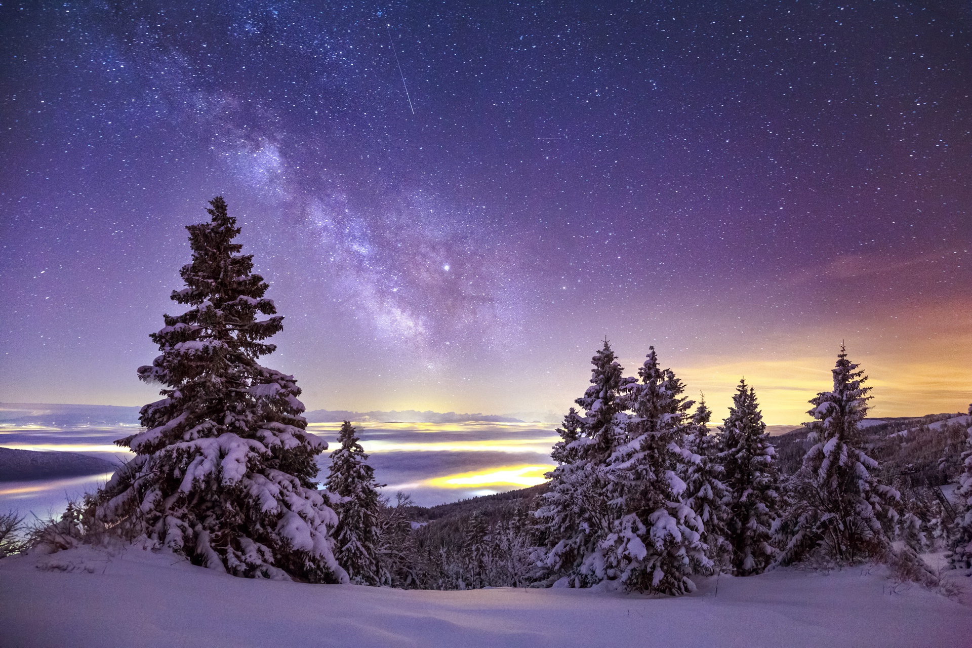 Download mobile wallpaper Winter, Sky, Stars, Night, Snow, Starry Sky, Earth, Milky Way for free.