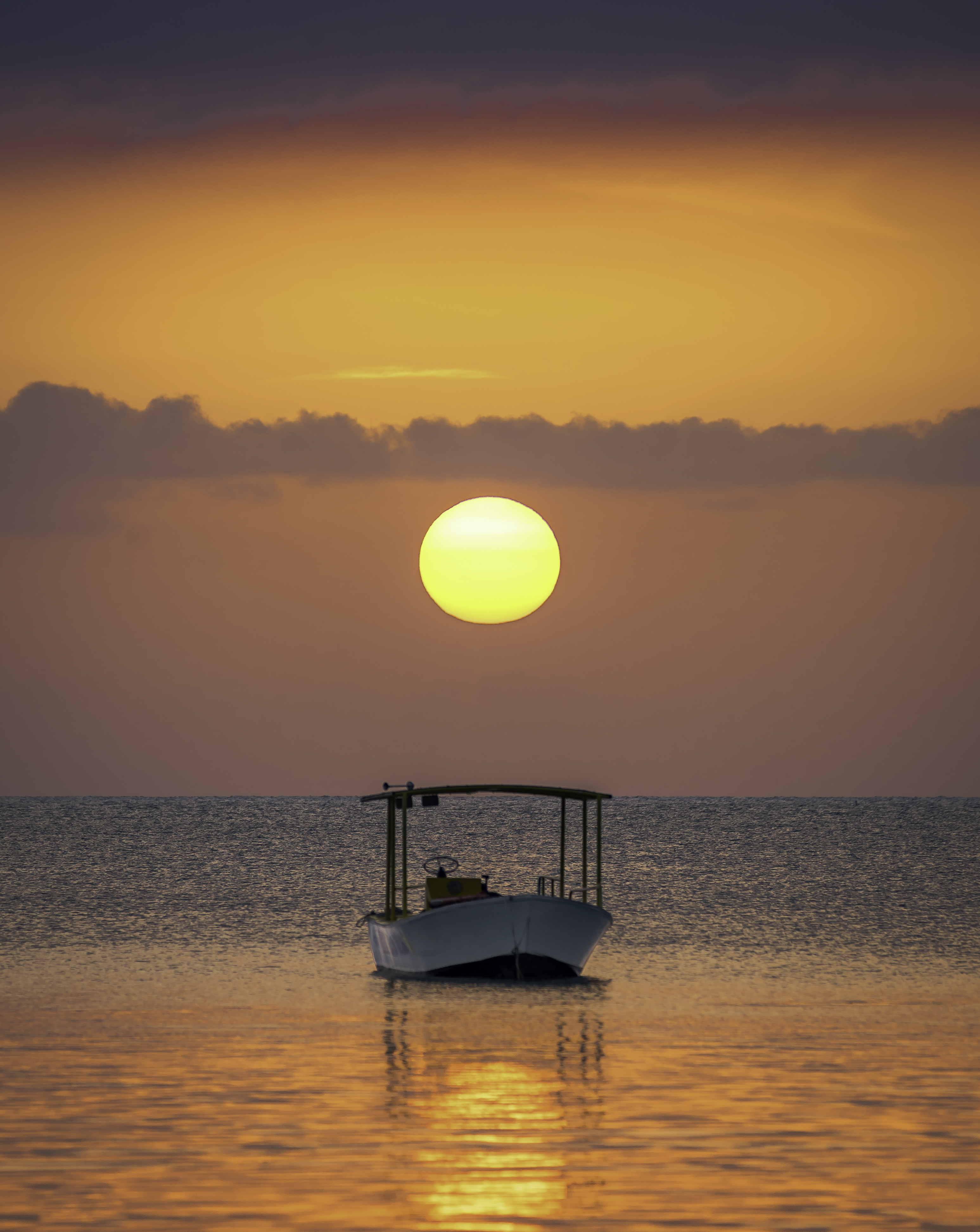 Download mobile wallpaper Horizon, Sunset, Nature, Sun, Boat for free.