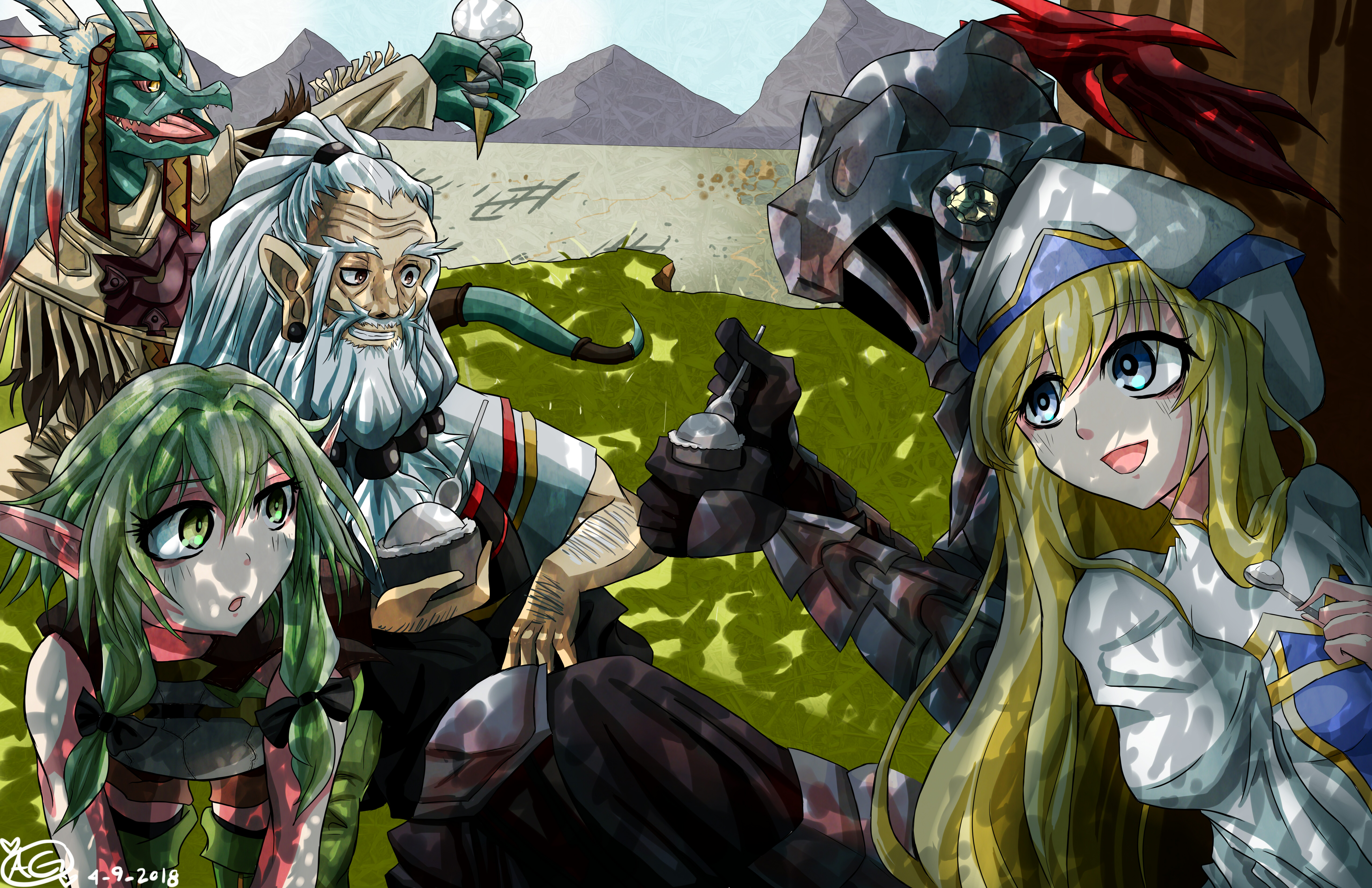 anime, goblin slayer, dwarf shaman (goblin slayer), high elf archer (goblin slayer), lizard priest (goblin slayer), priestess (goblin slayer)