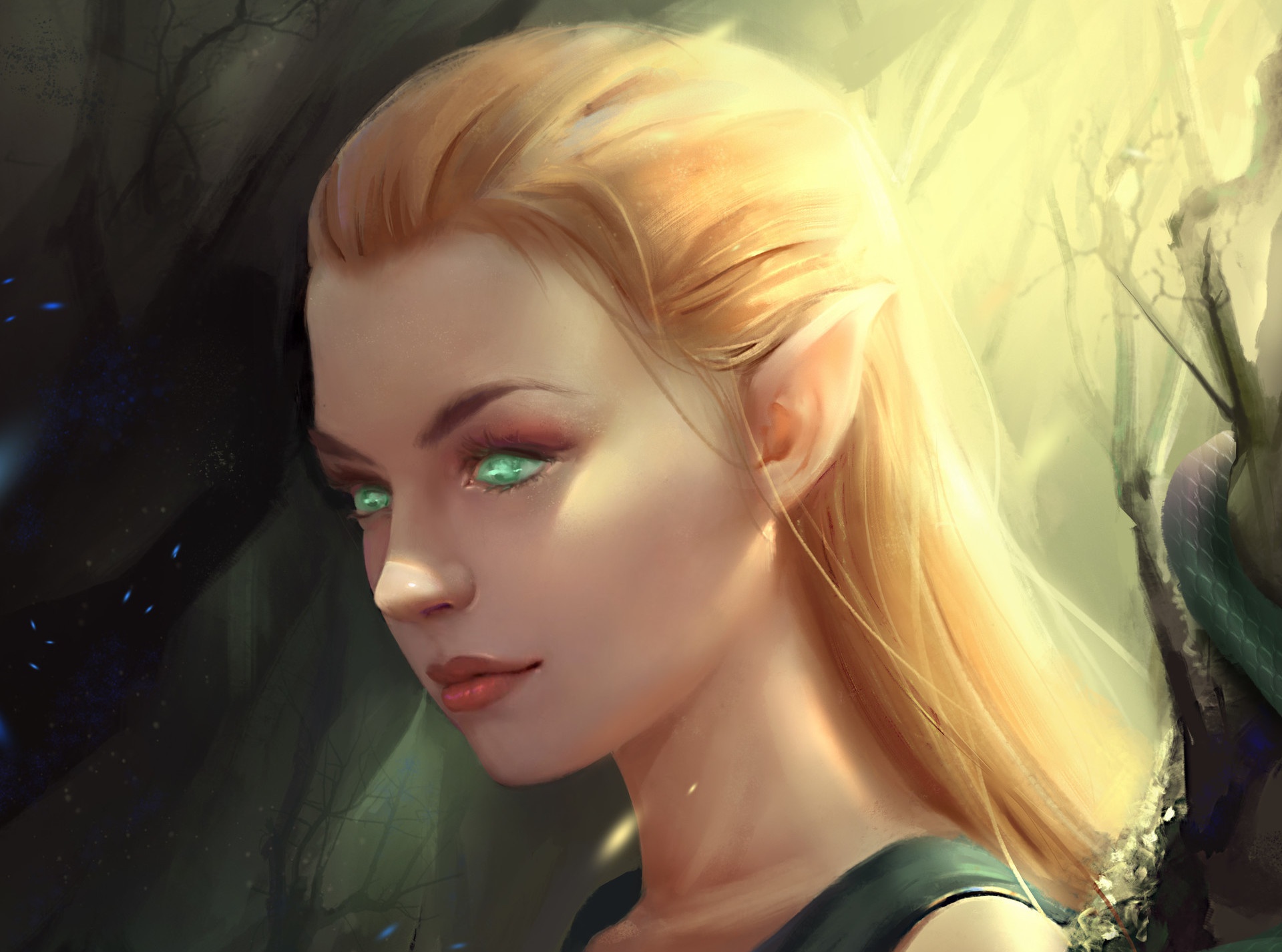 Free download wallpaper Fantasy, Blonde, Face, Elf, Green Eyes, Pointed Ears on your PC desktop