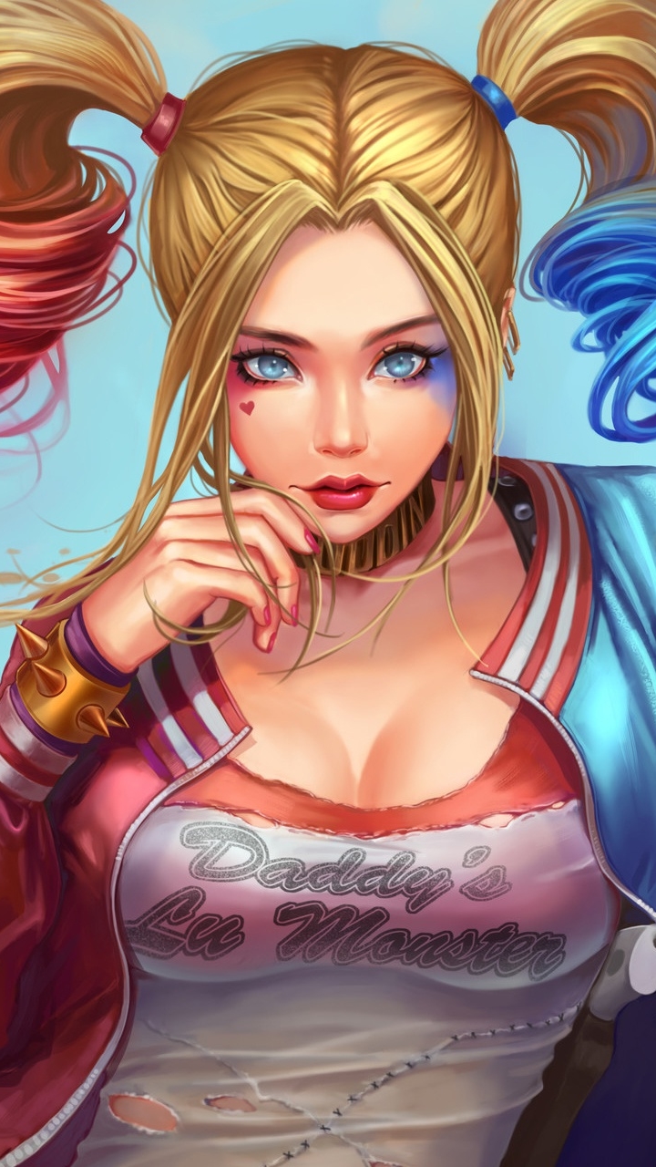 Descarga gratuita de fondo de pantalla para móvil de Rubio, Ojos Azules, Historietas, Harley Quinn, Dc Comics, Colas Gemelas, Rubia.