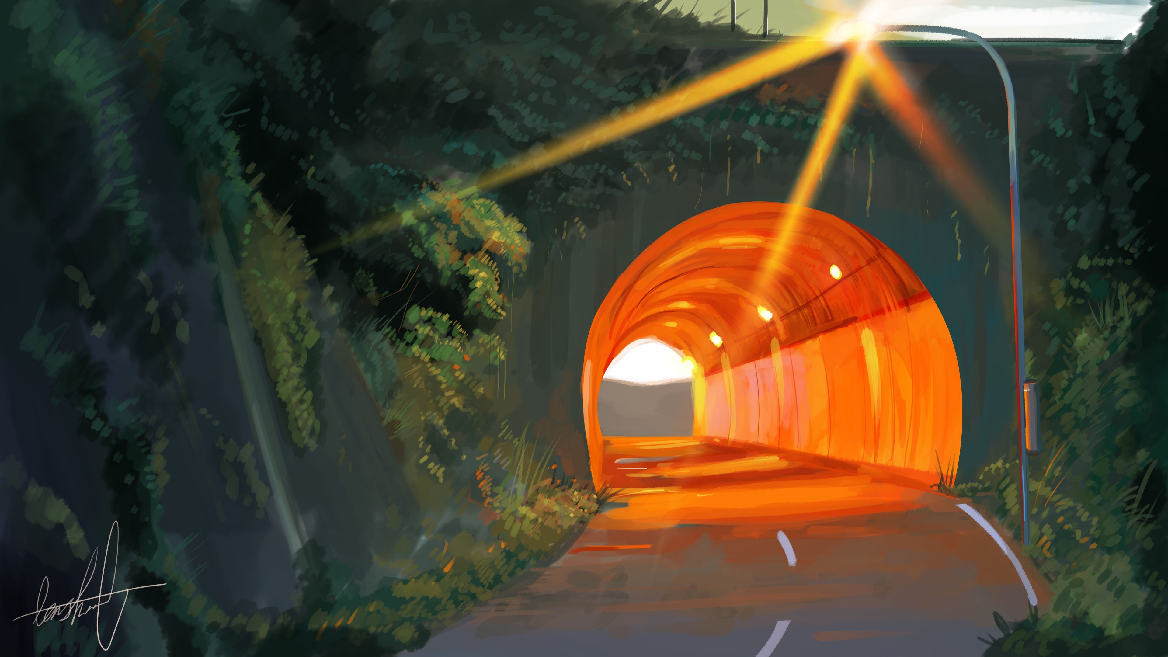 Download mobile wallpaper Anime, Sun, Road, Tunnel, Original for free.