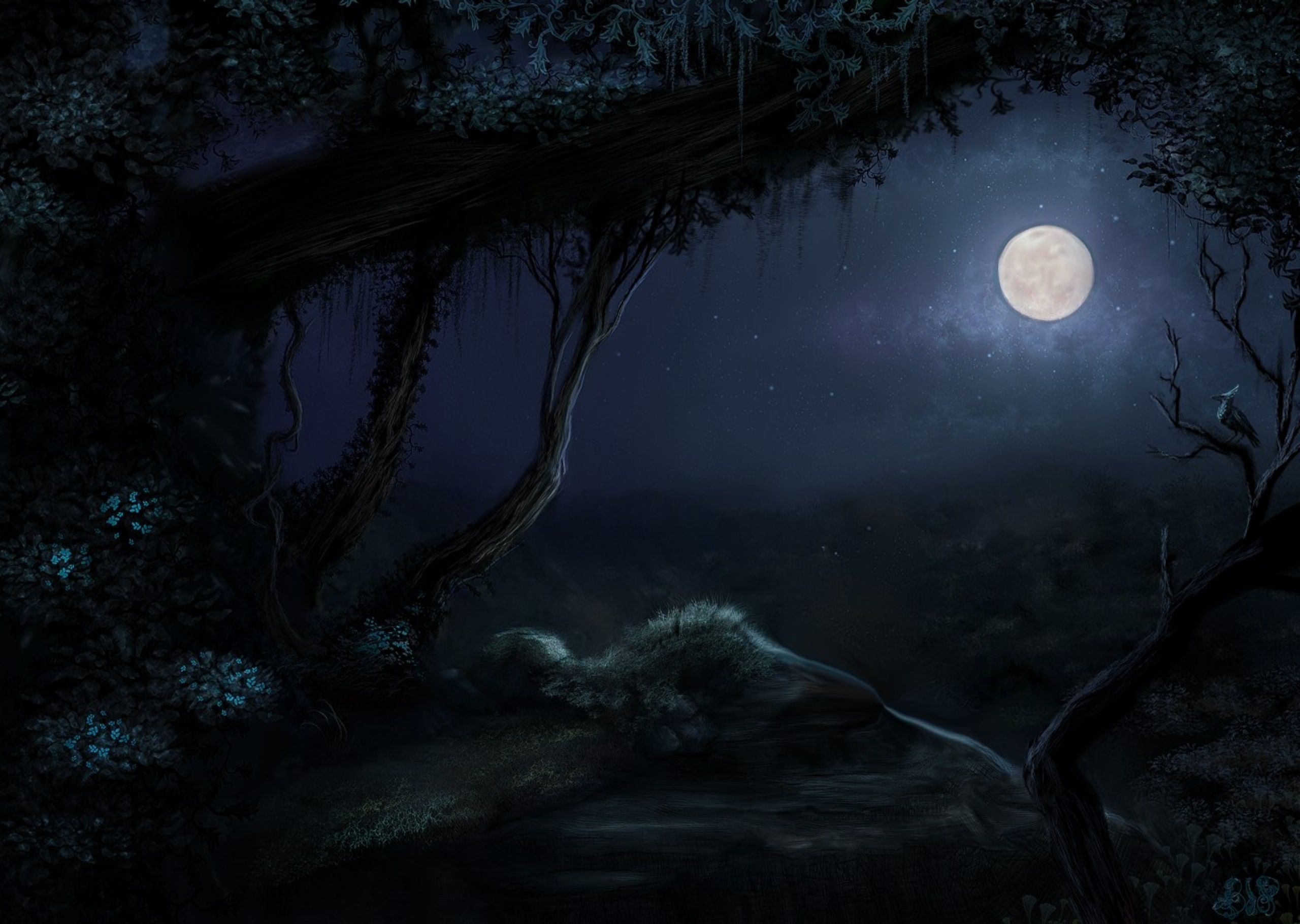 Descarga gratis la imagen Paisaje, Noche, Luna, Oscuro, Artístico en el escritorio de tu PC