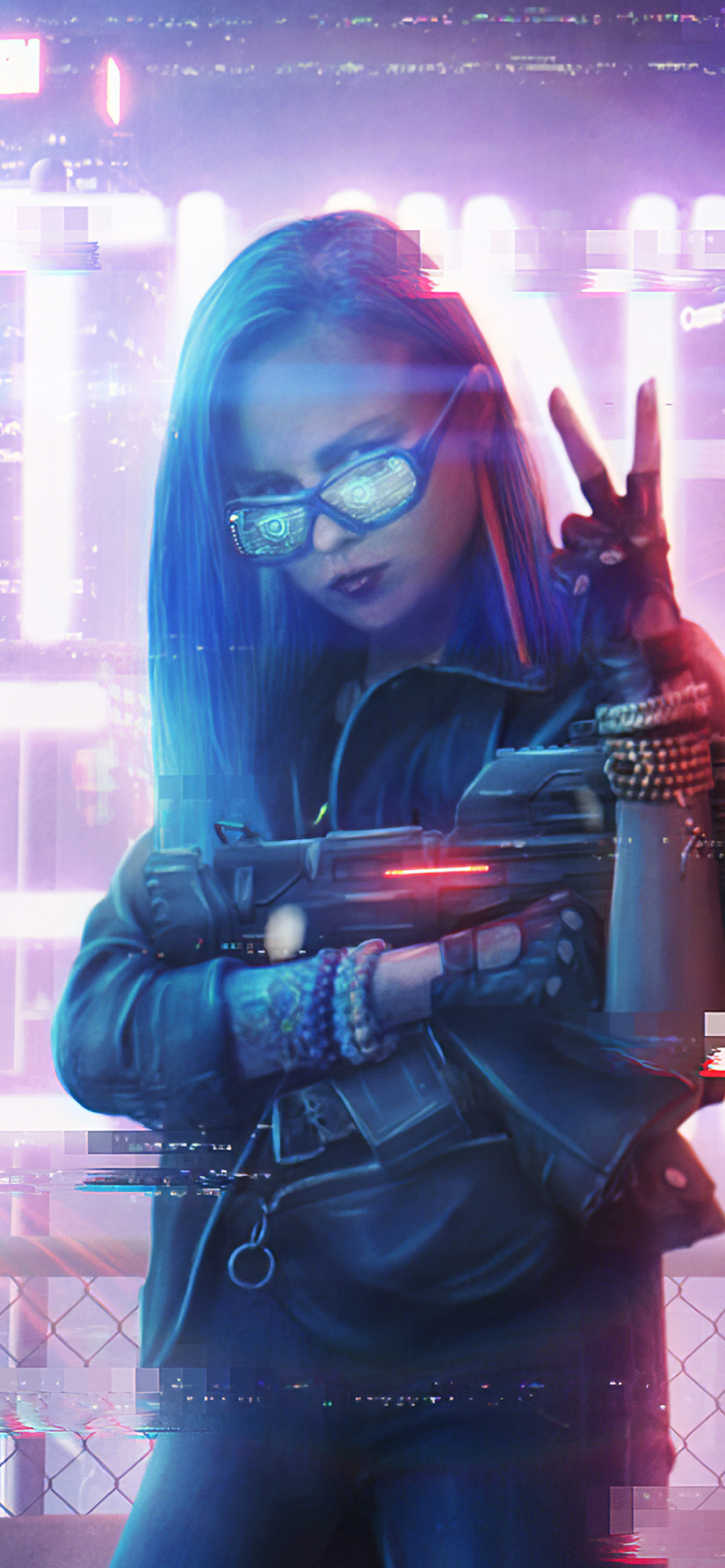 Download mobile wallpaper Weapon, Cyberpunk, Neon, Sci Fi, Futuristic, Gun for free.