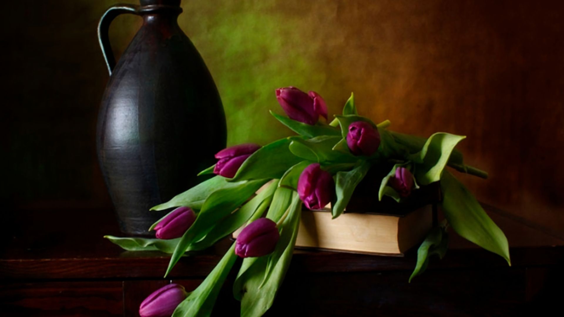 Download mobile wallpaper Still Life, Flower, Purple, Book, Tulip, Photography, Pitcher for free.