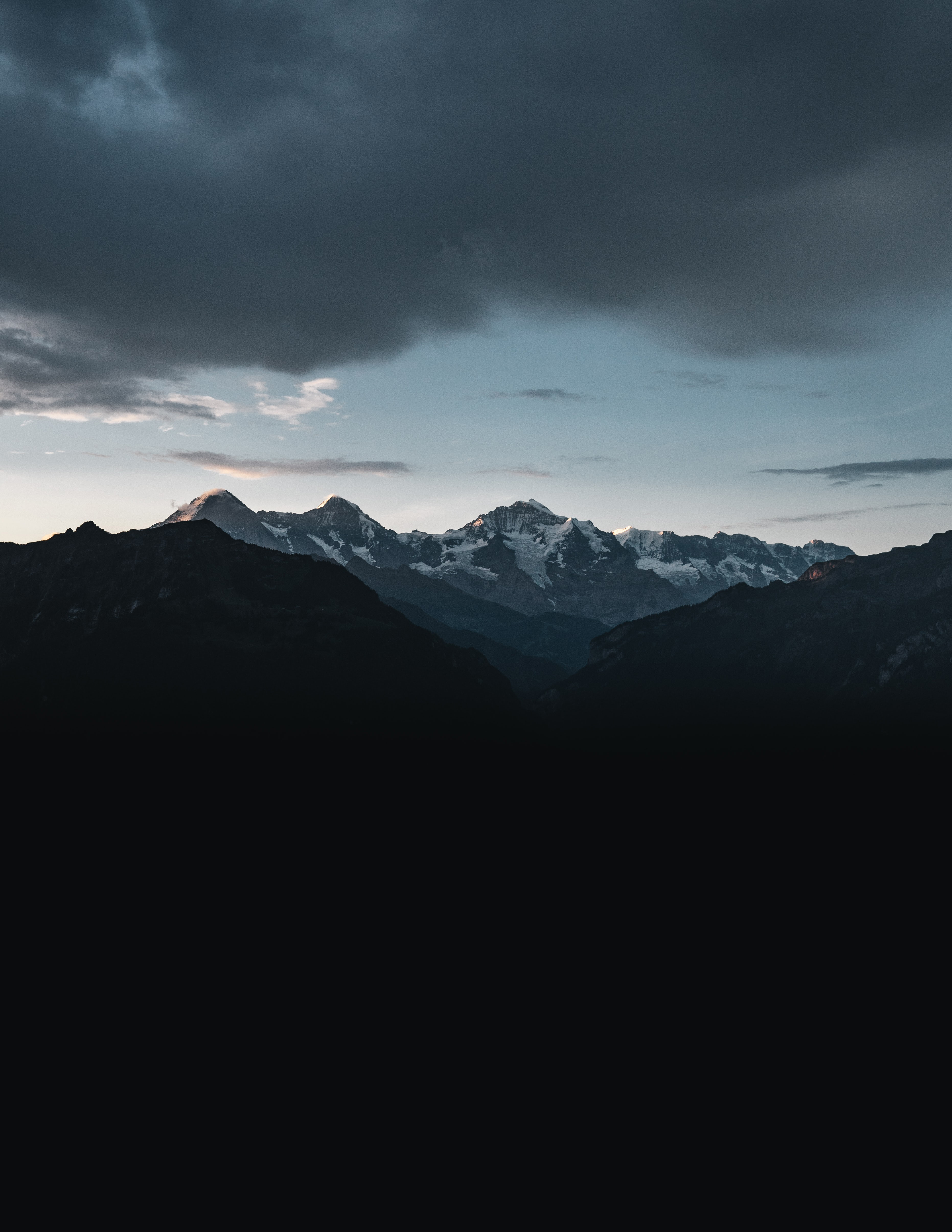 Free download wallpaper Nature, Clouds, Snow, Vertex, Mountains, Dark, Tops on your PC desktop