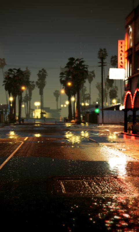 Download mobile wallpaper Night, City, Light, Road, Video Game, Grand Theft Auto, Grand Theft Auto V for free.