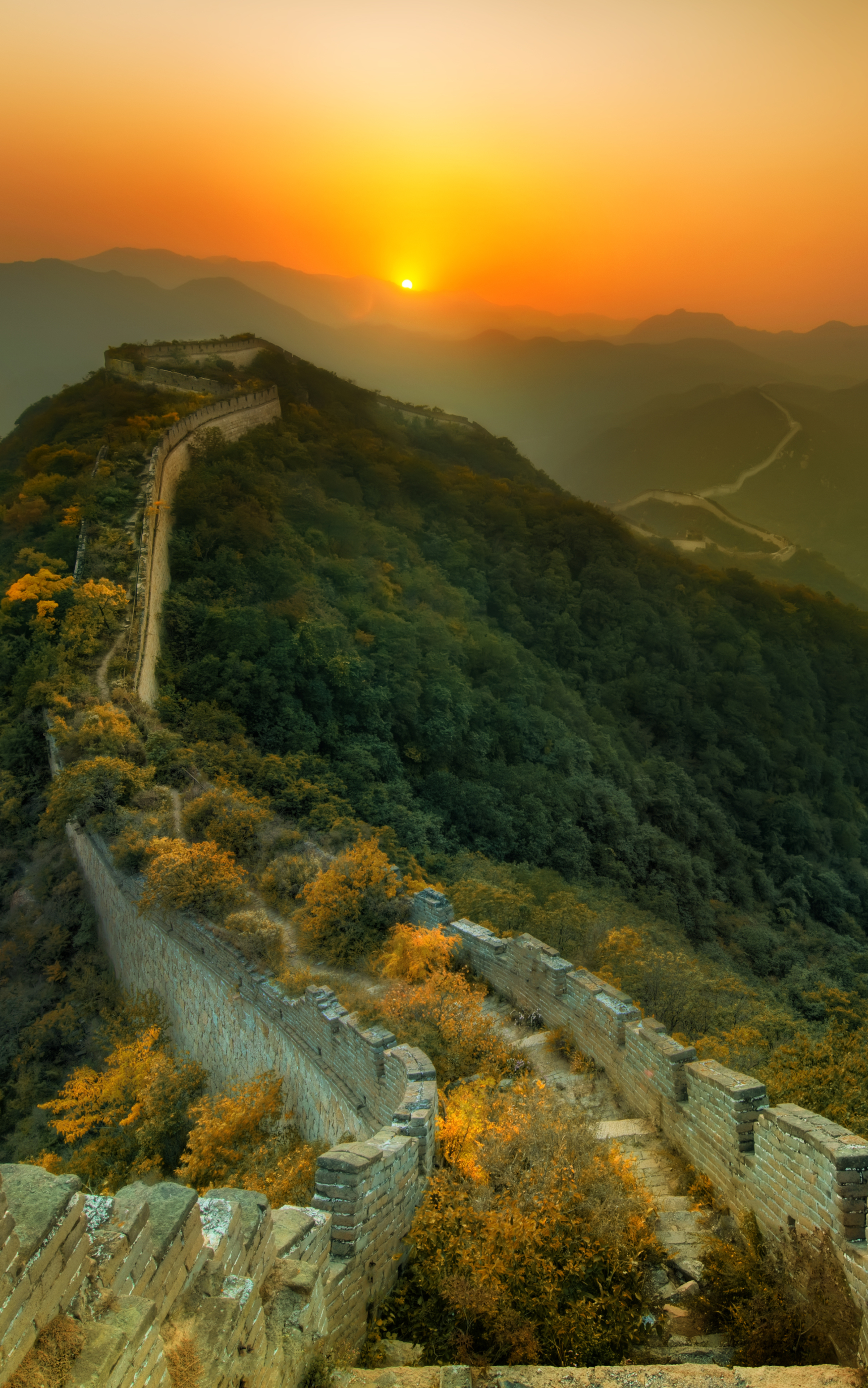 Download mobile wallpaper Sunset, Monuments, Great Wall Of China, China, Man Made for free.