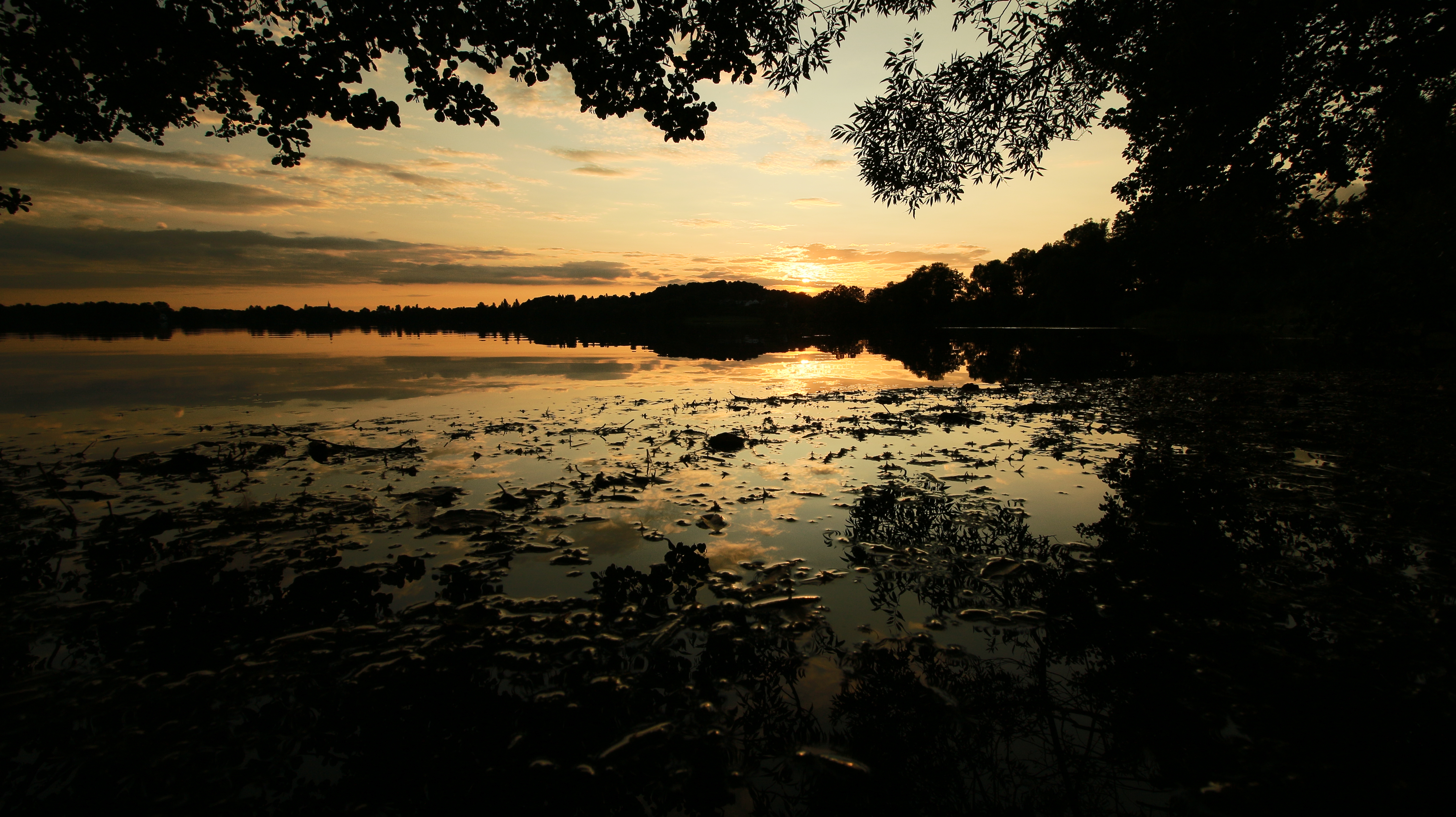 Download mobile wallpaper Bush, Branch, Nature, Rivers, Sunset for free.