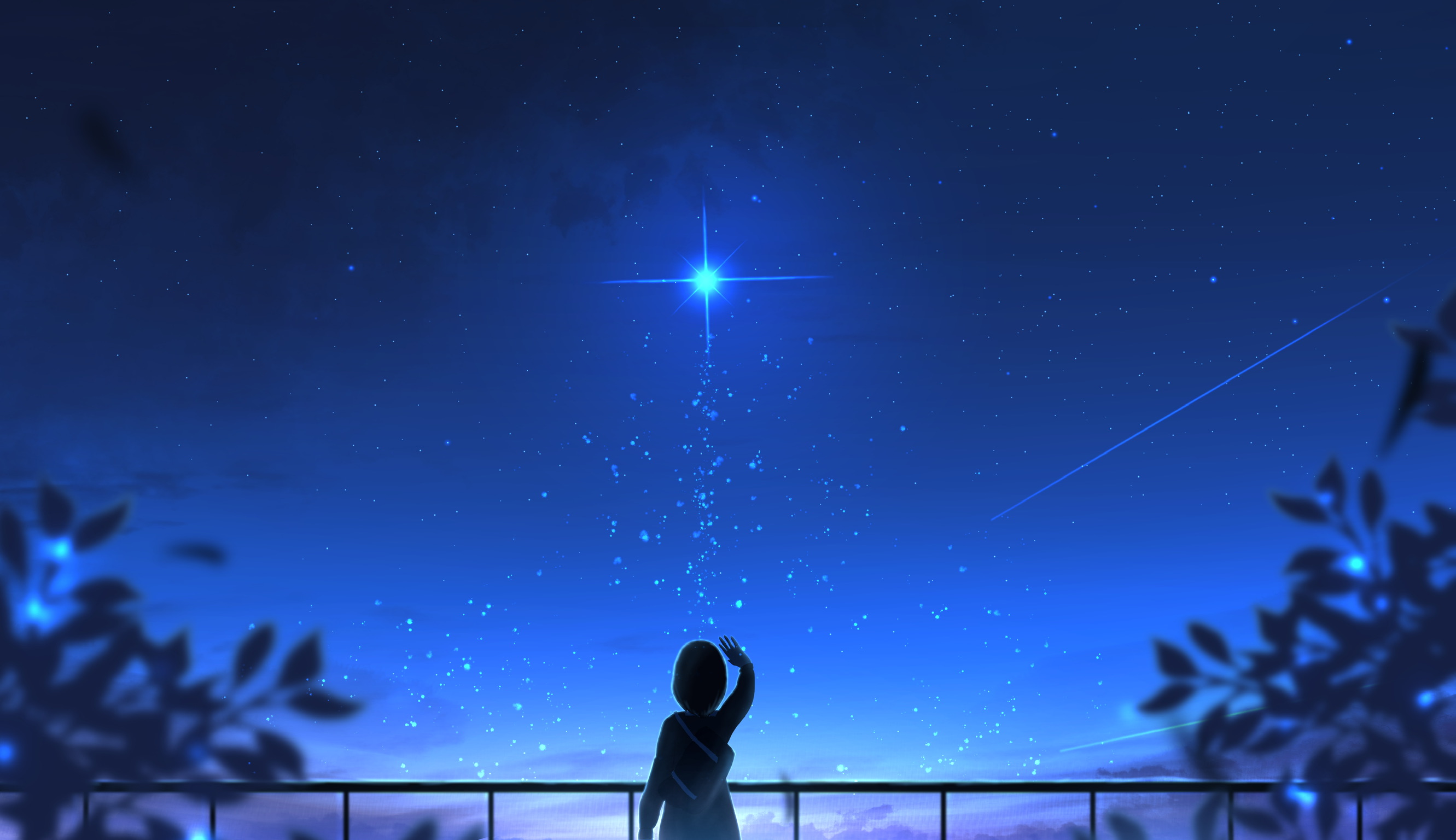 Скачать обои бесплатно Аниме, Небо, Звезды, Девочка, Ландшафт картинка на рабочий стол ПК