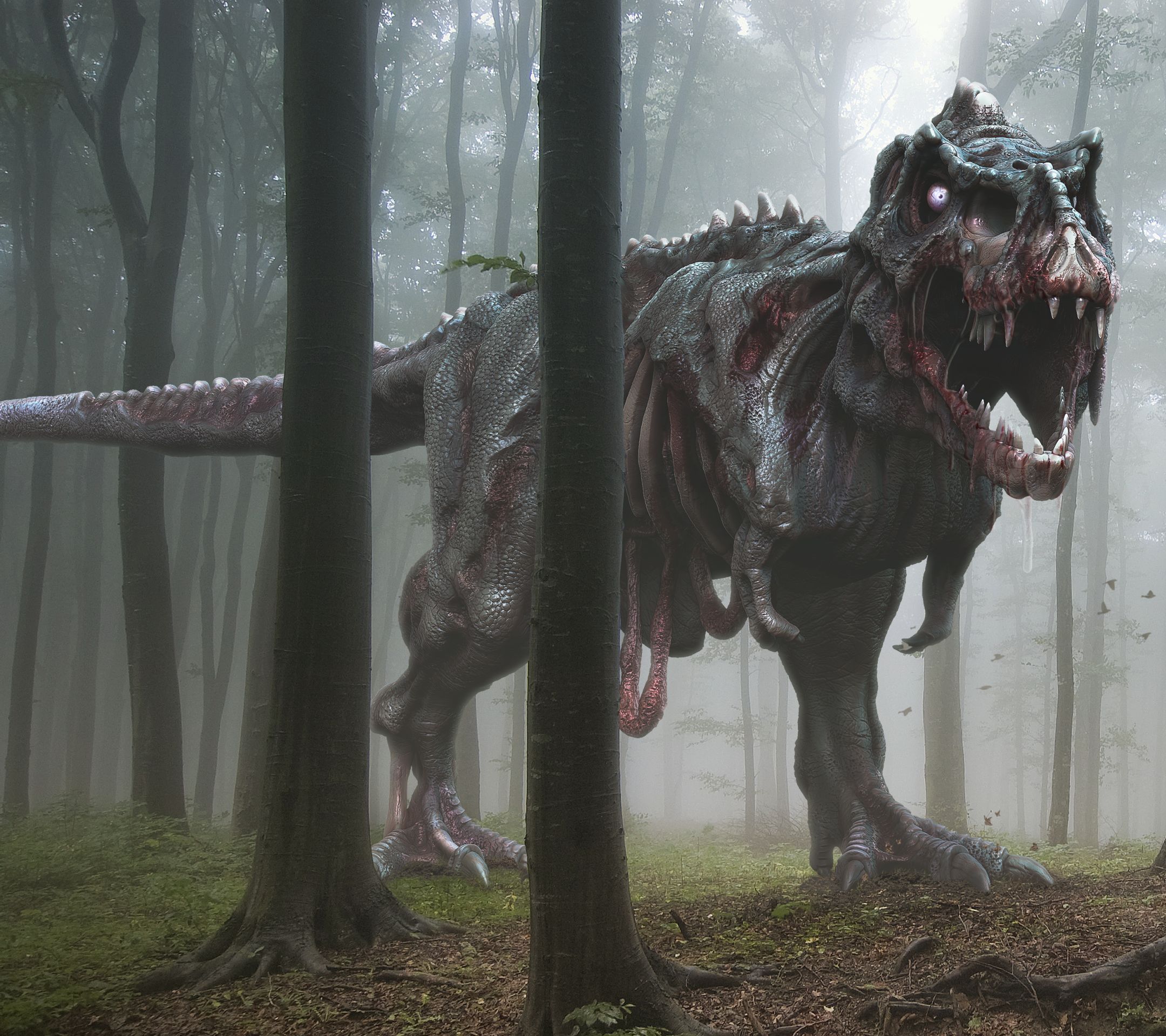 Download mobile wallpaper Dark, Tyrannosaurus Rex, Zombie for free.