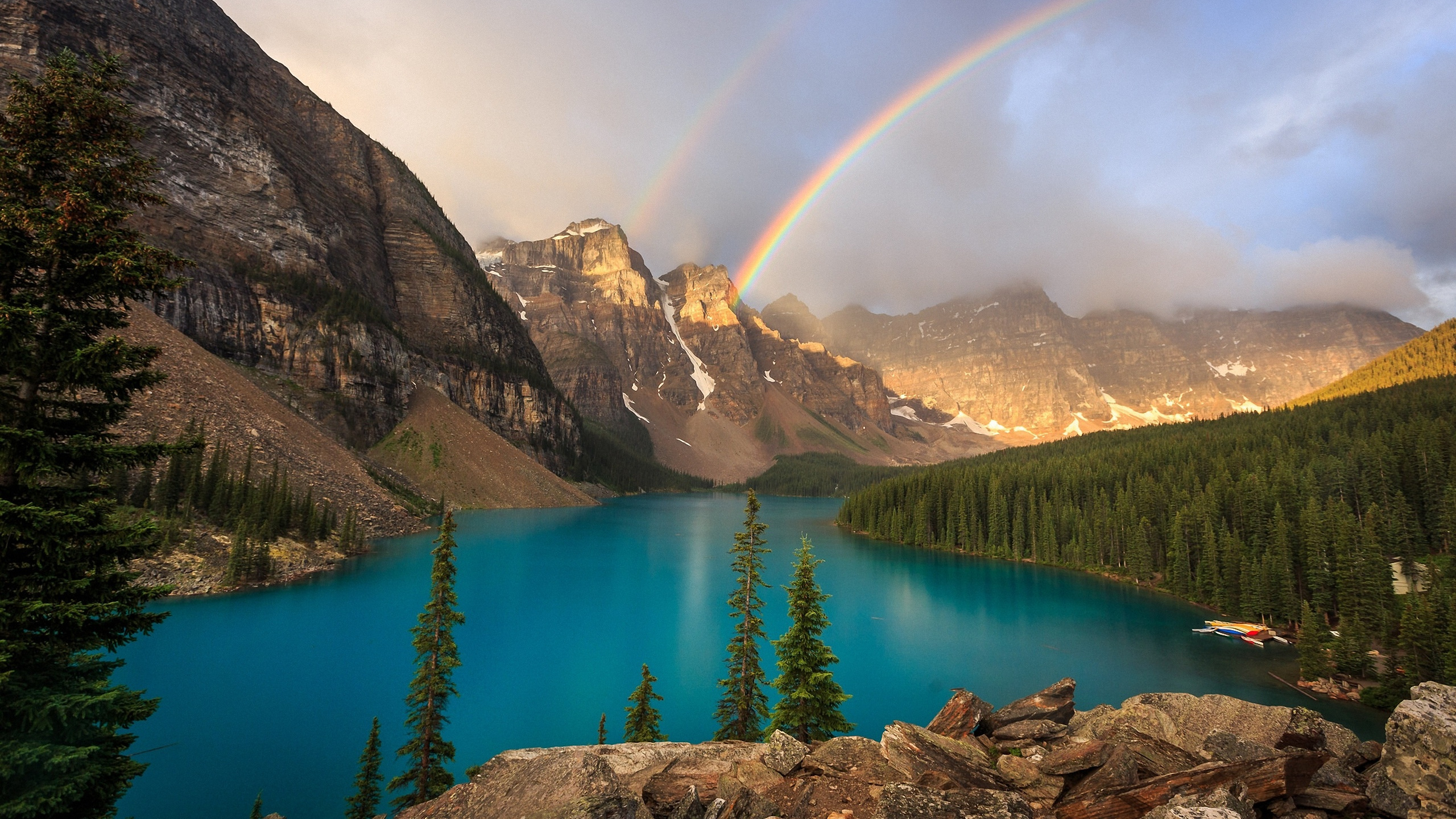 Download mobile wallpaper Scenery, Lakes, Lake, Mountain, Rainbow, Earth, Landscape for free.