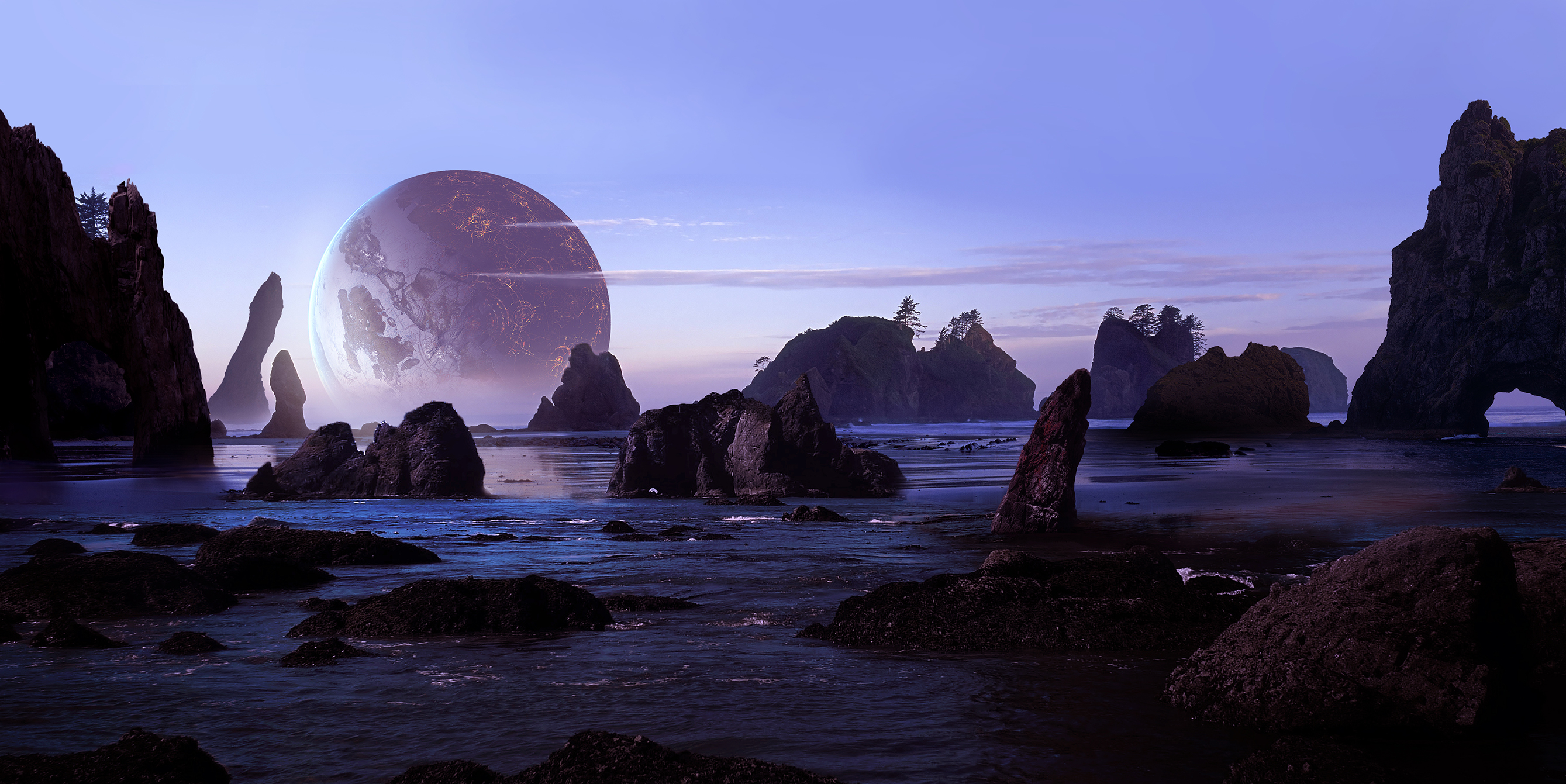 Download mobile wallpaper Planet, Sci Fi, Seascape for free.