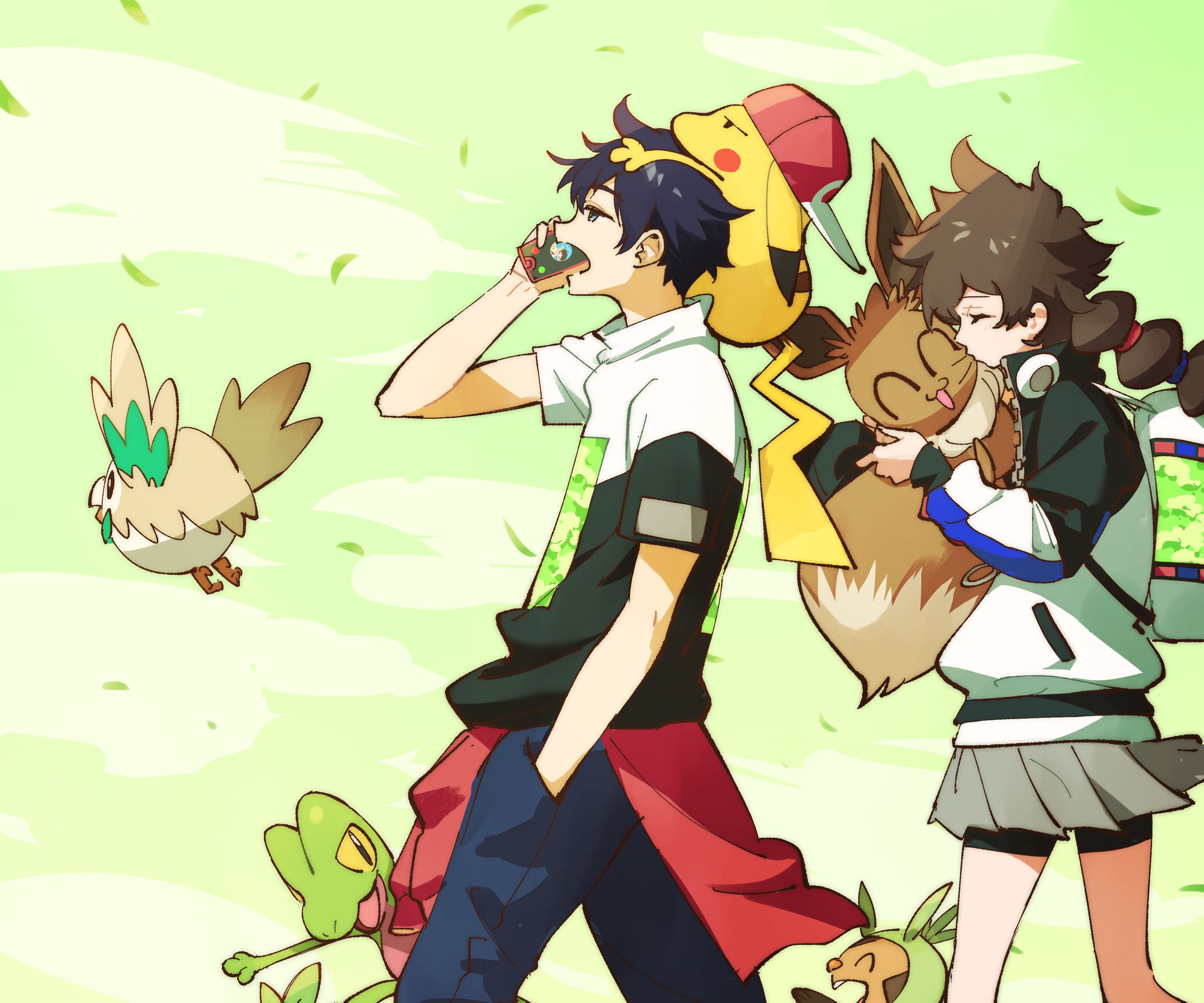 Descarga gratuita de fondo de pantalla para móvil de Pokémon, Animado, Pikachu, Eevee (Pokémon), Treecko (Pokémon), Rowlet (Pokémon).
