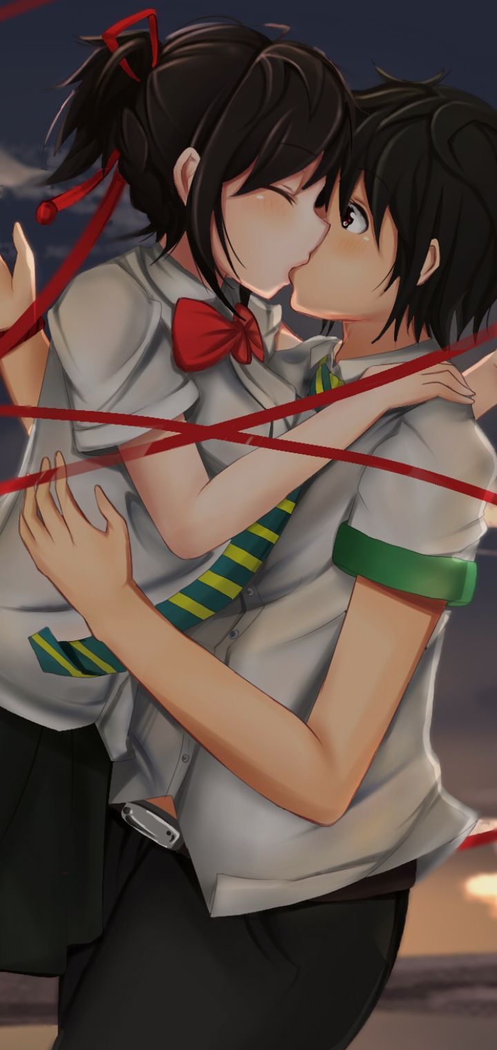 Descarga gratuita de fondo de pantalla para móvil de Beso, Animado, Kimi No Na Wa, Mitsuha Miyamizu, Taki Tachibana.