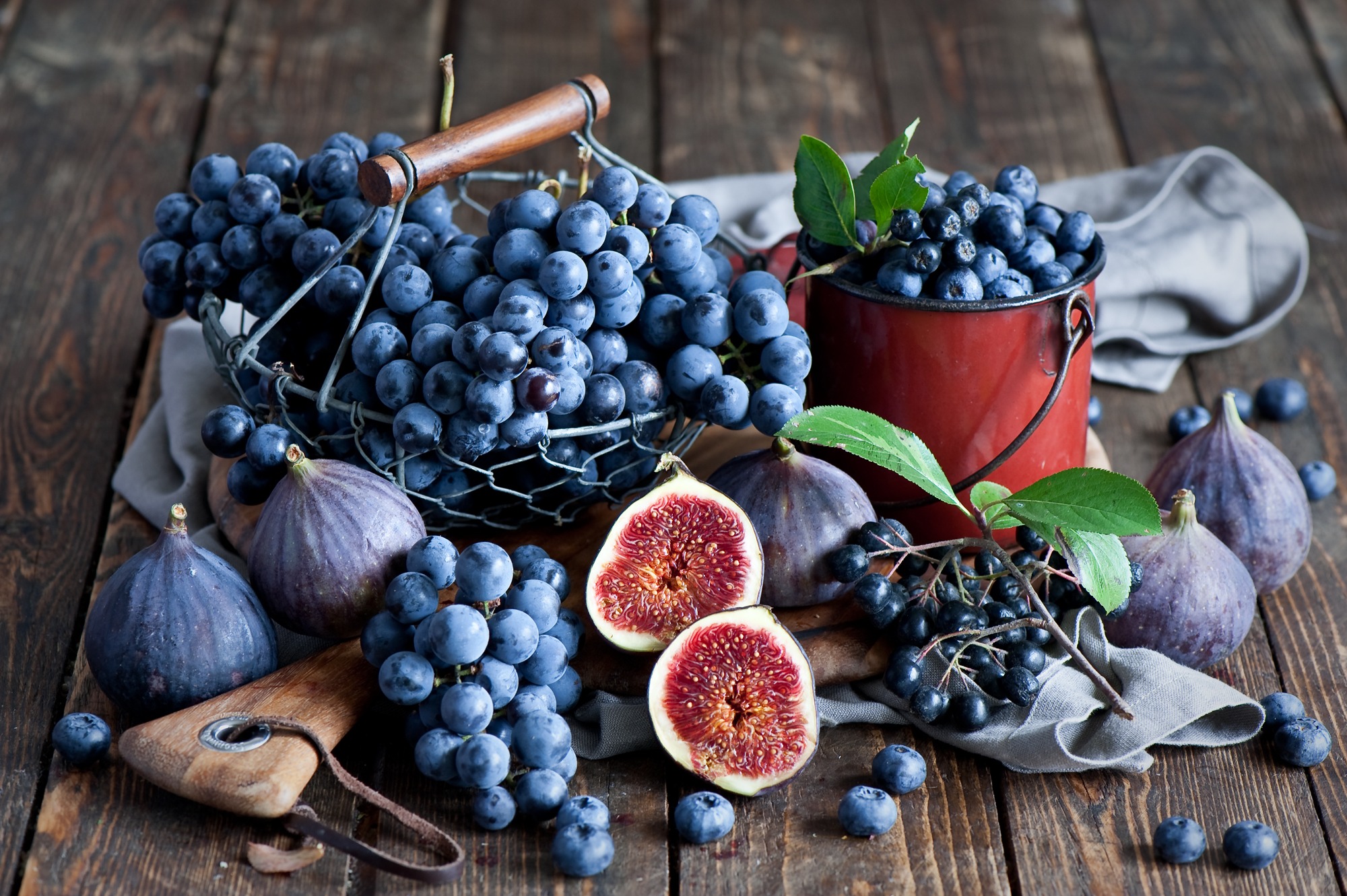 Download mobile wallpaper Fruits, Food, Grapes, Blueberry, Still Life, Fig for free.
