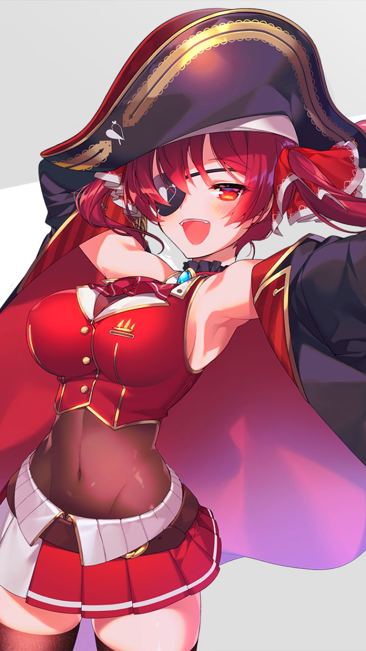 Download mobile wallpaper Anime, Skirt, Pirate, Red Hair, Eye Patch, Virtual Youtuber, Hololive, Houshou Marine for free.