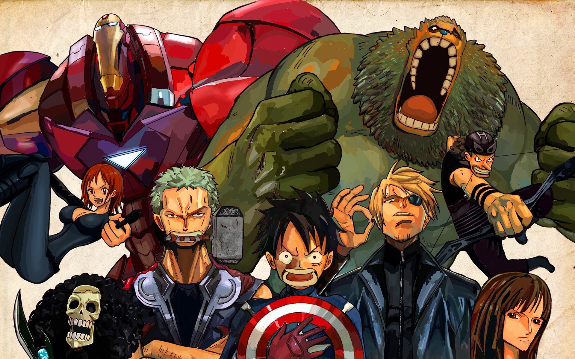 Baixar papel de parede para celular de Anime, Os Vingadores, One Piece gratuito.