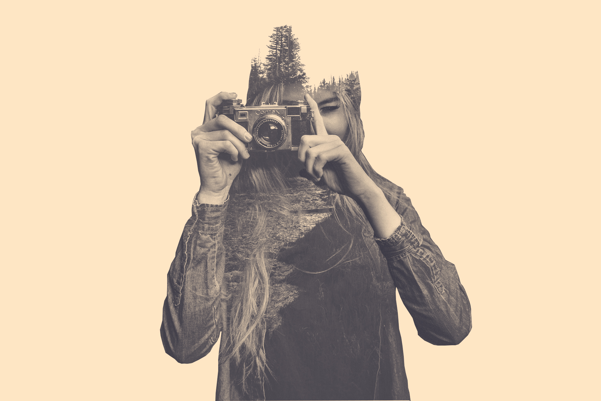 Artistic Double Exposure of a Woman with a Camera