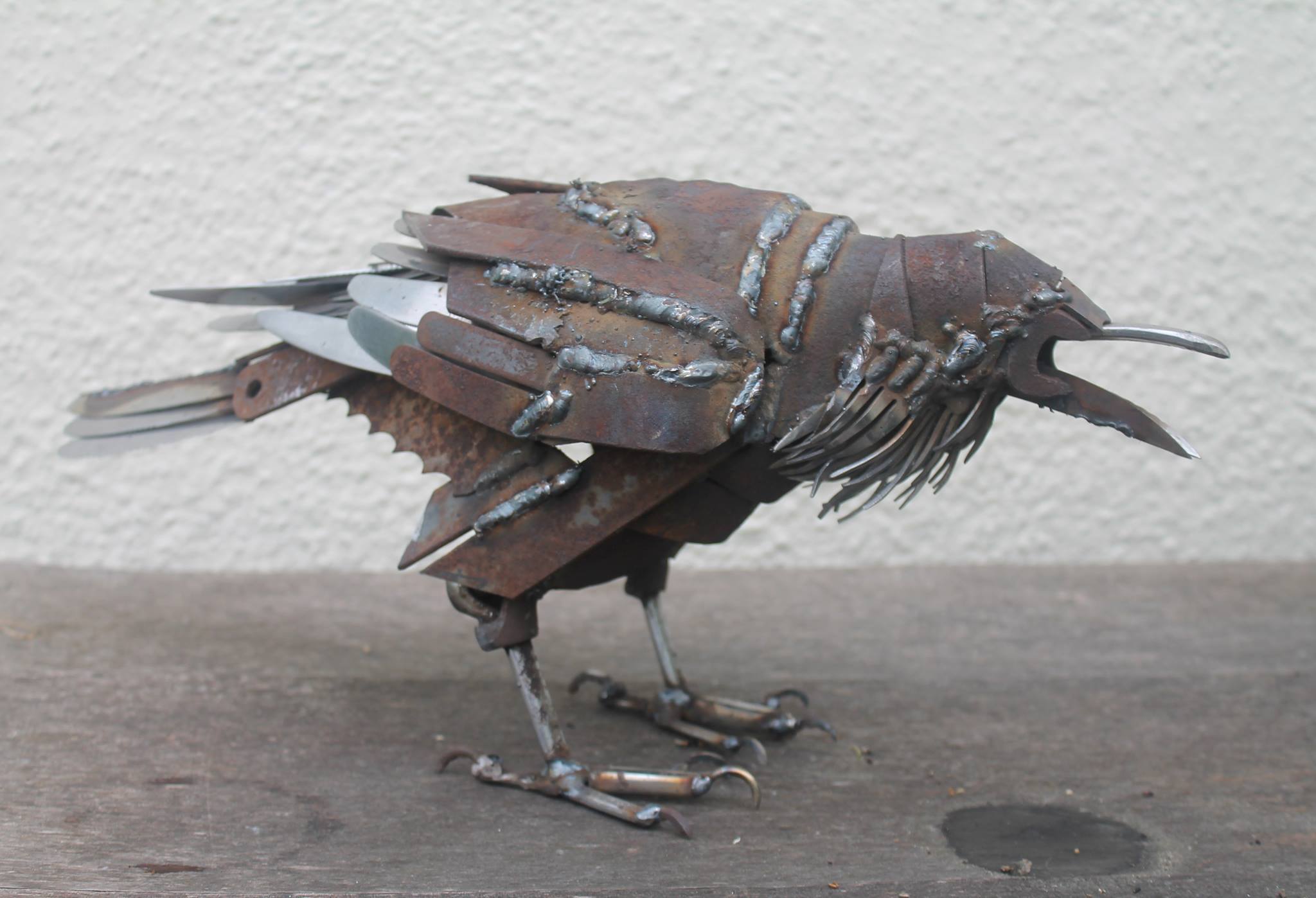 Download mobile wallpaper Bird, Sculpture, Crow, Man Made, Scrap Metal Art for free.