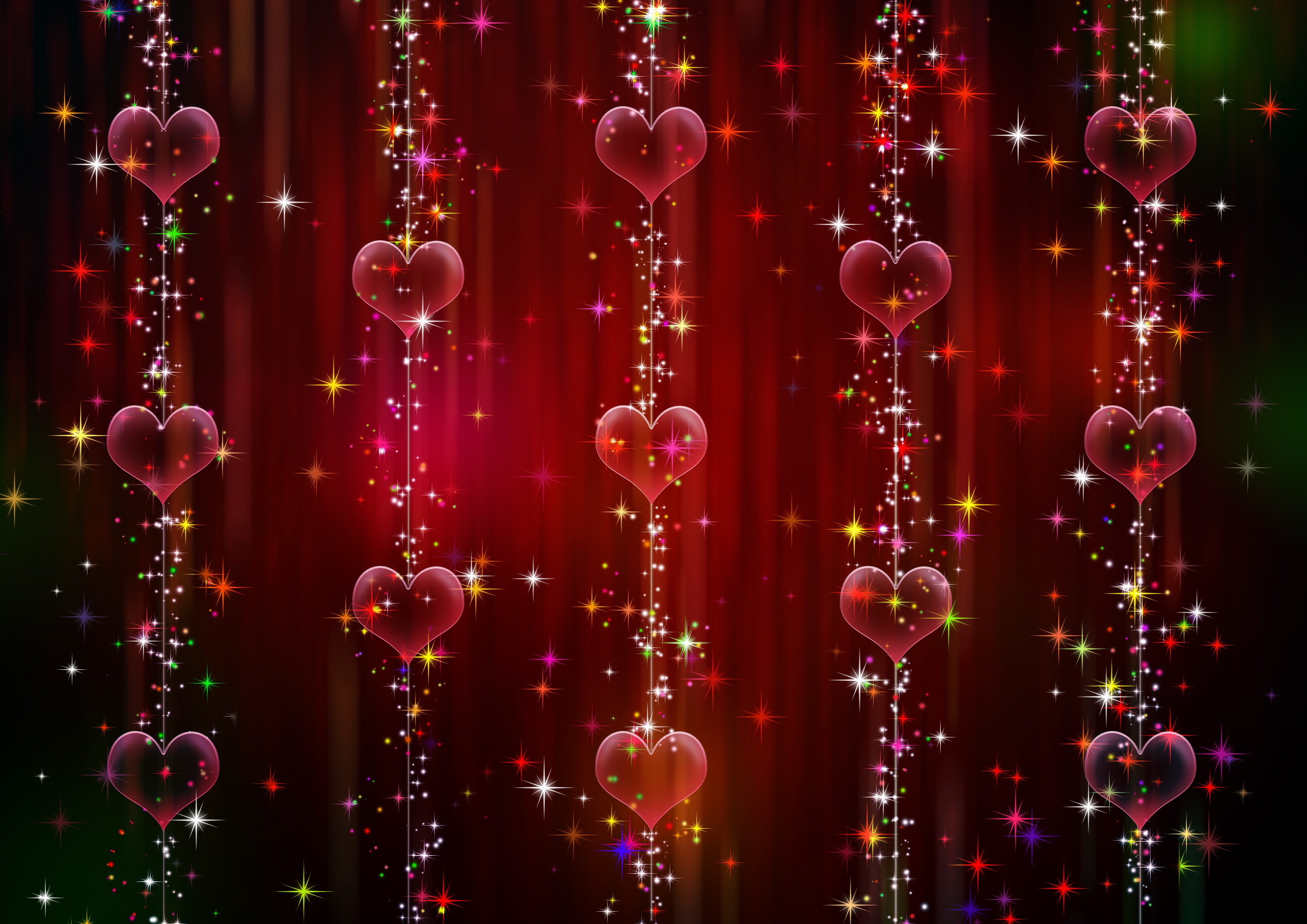 hearts, brilliance, abstract, red, shine Full HD