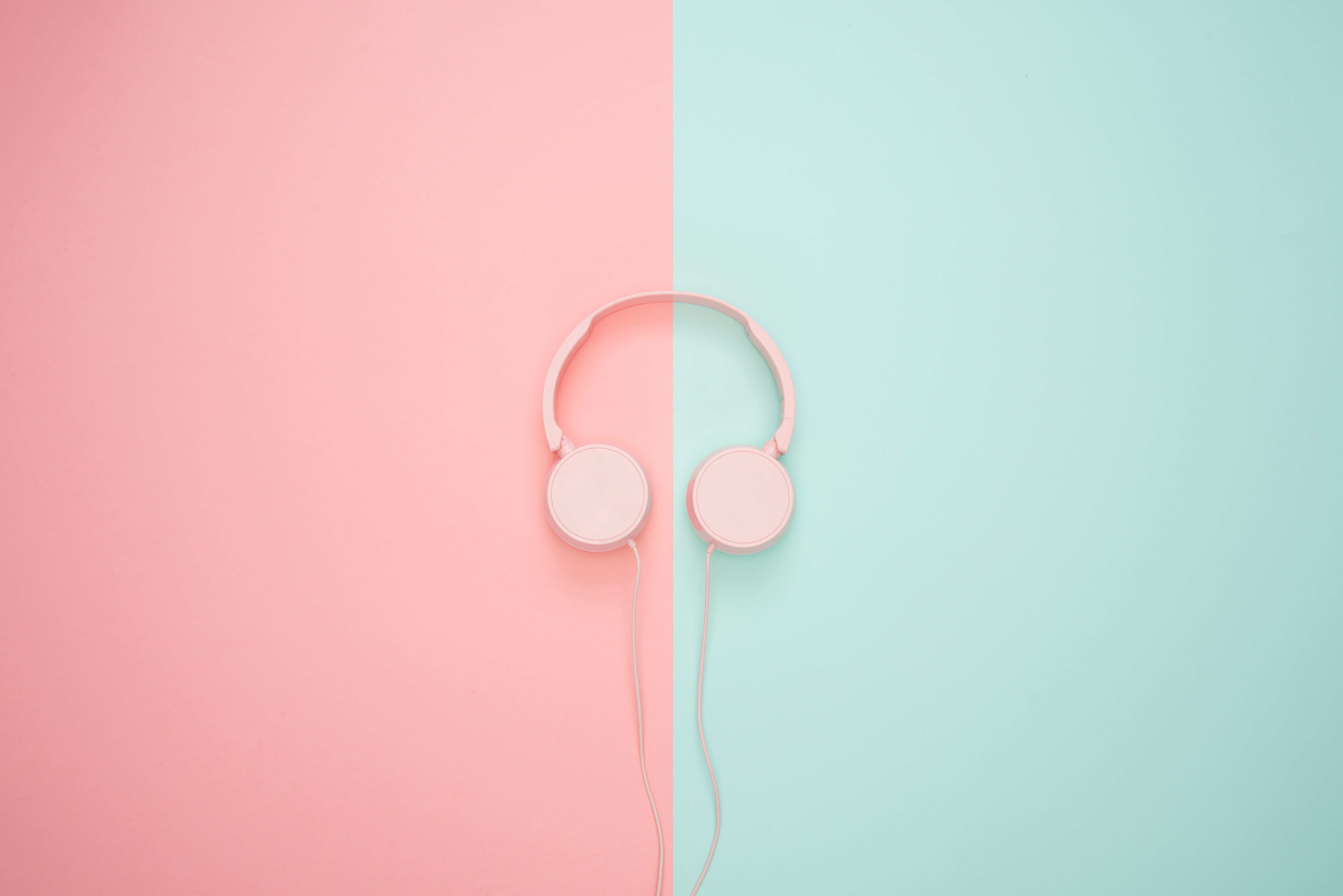 minimalism, headphones, pastel, pink cellphone