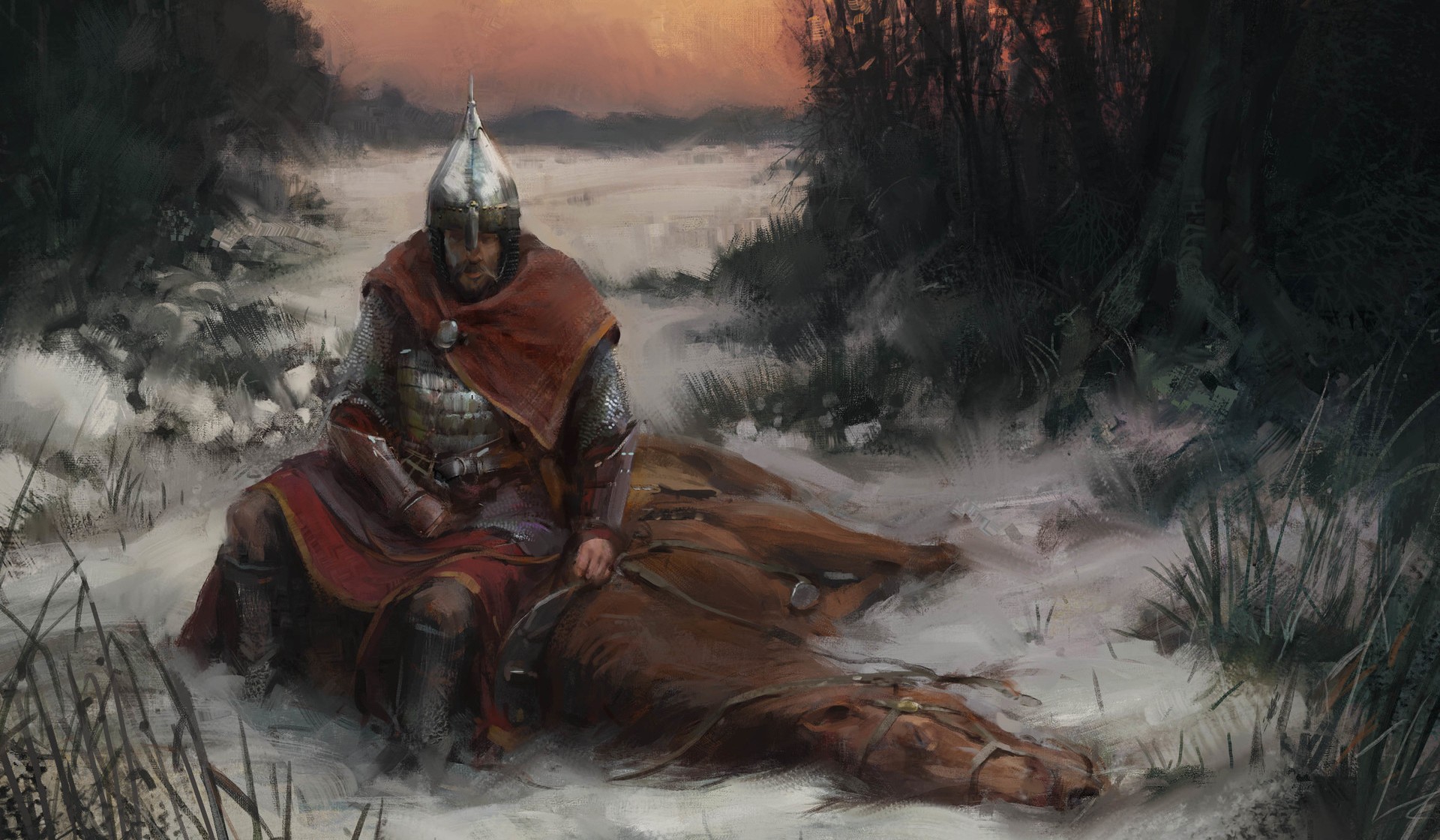 Download mobile wallpaper Winter, Fantasy, Warrior, Horse, Knight for free.