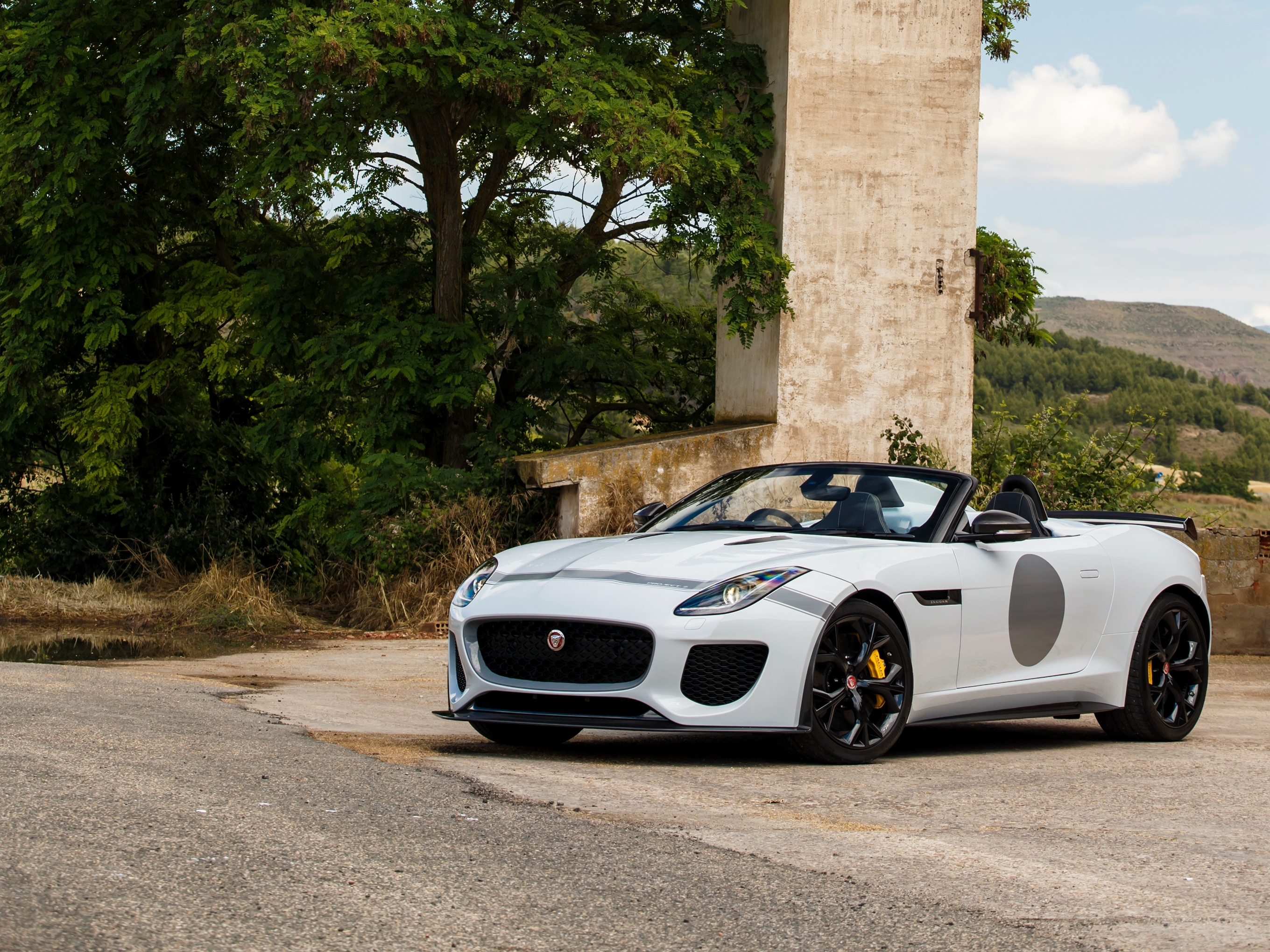 jaguar, cars, white, side view, f type, project 7 5K