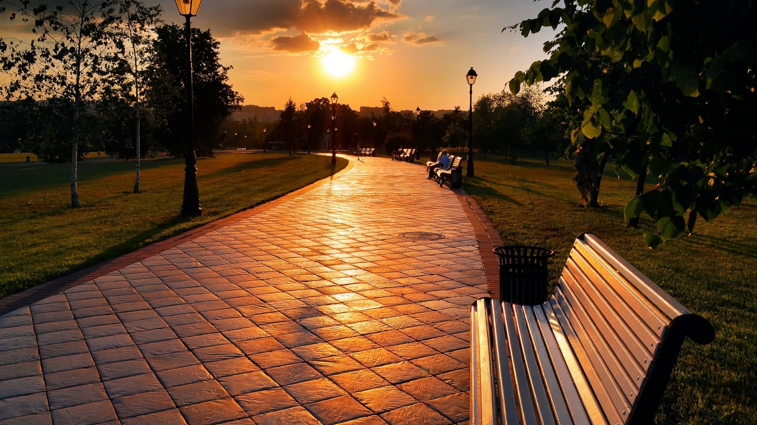 Download mobile wallpaper Sunset, Park, Bench, Photography for free.