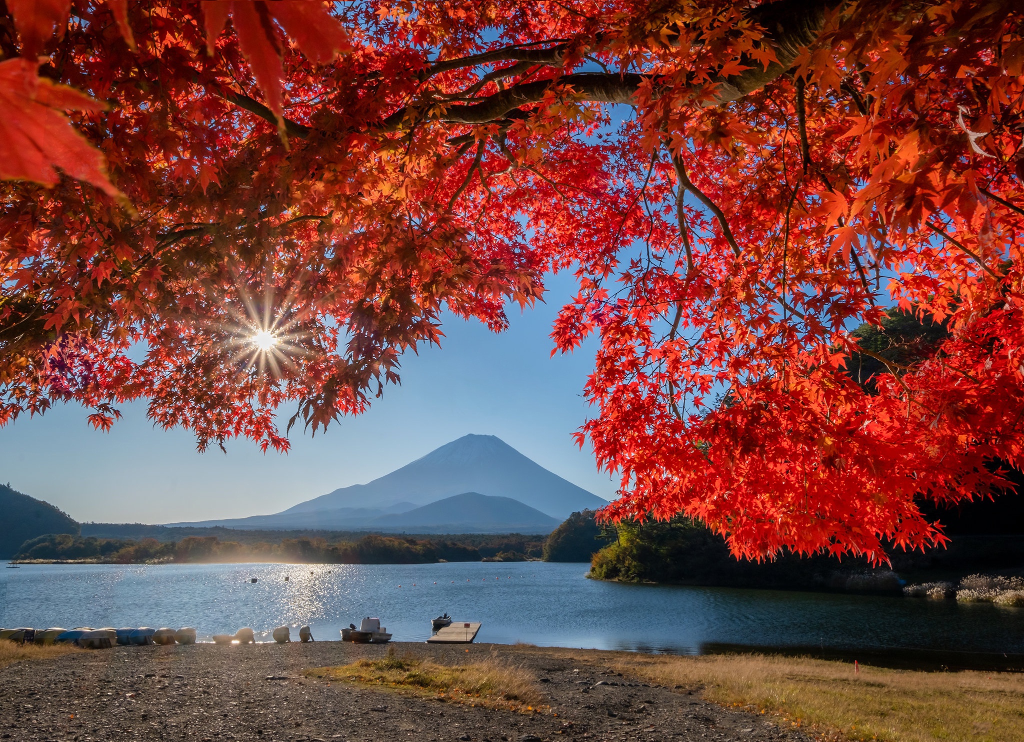 Скачать картинку Осень, Озеро, Листва, Япония, Гора Фудзи, Вулканы, Земля/природа в телефон бесплатно.