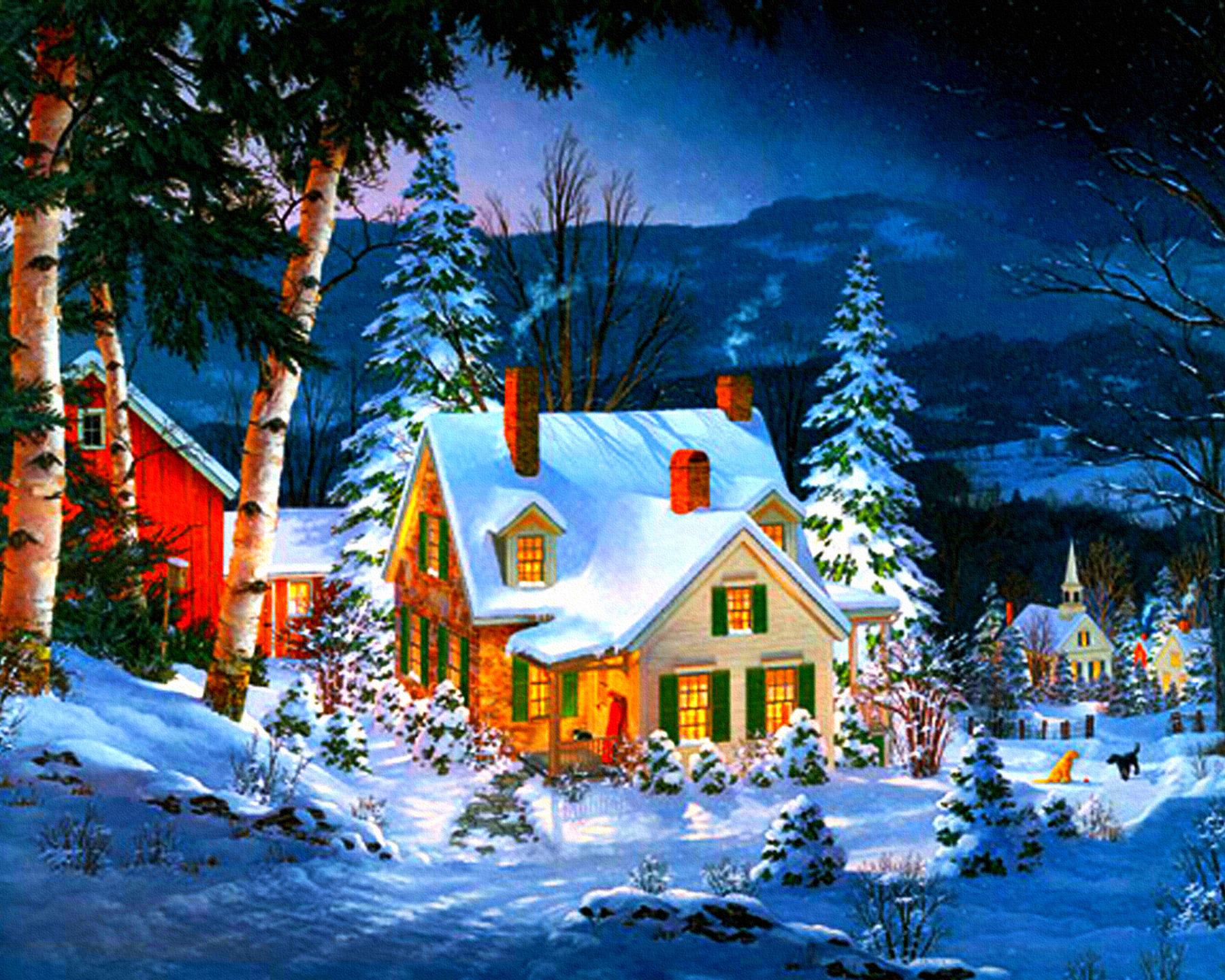 Скачать картинку Зима, Снег, Дерево, Дом, Улица, Художественные в телефон бесплатно.