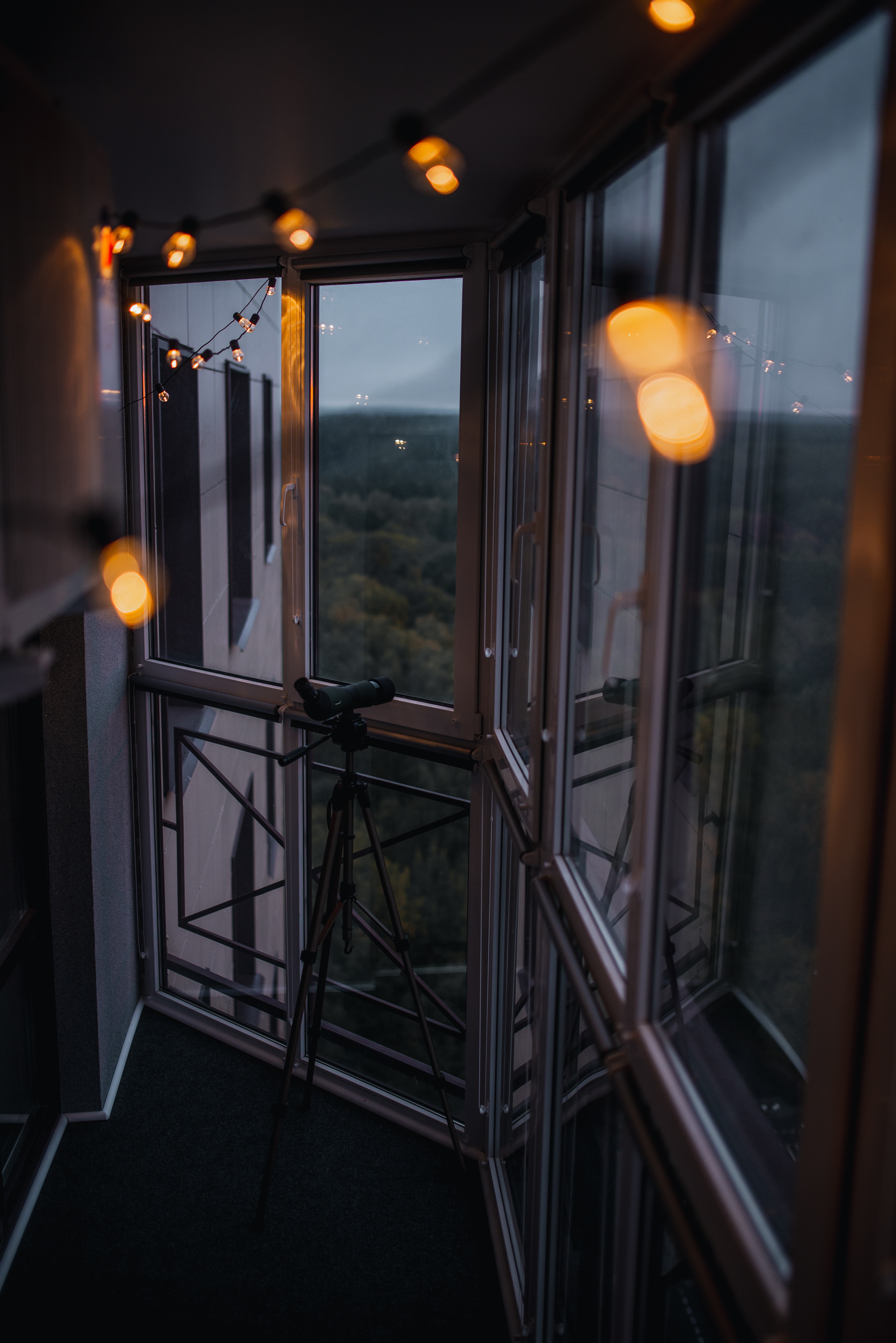 garland, balcony, glare, miscellanea, miscellaneous, window, telescope