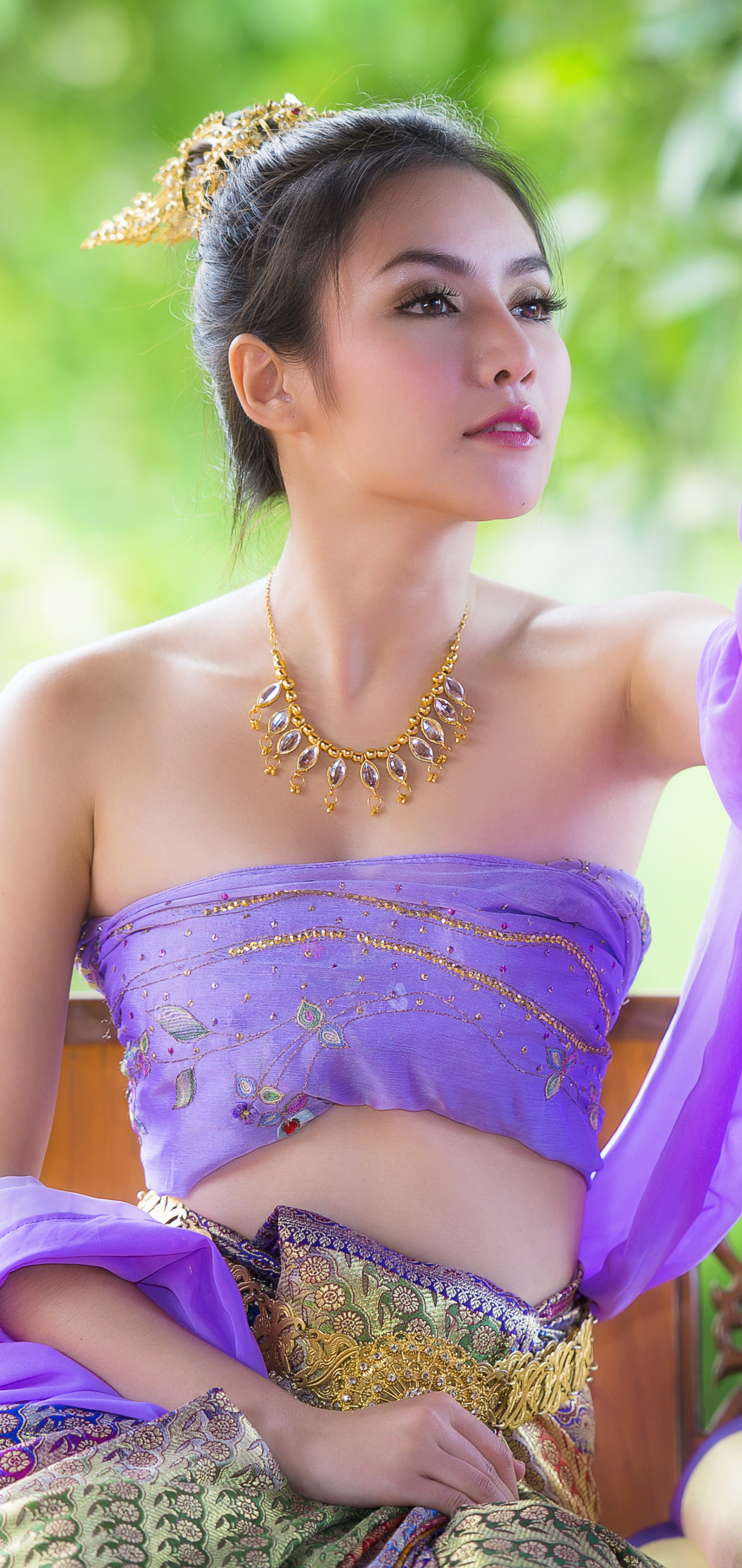 Download mobile wallpaper Oriental, Thailand, Model, Women, Necklace, Asian, Traditional Costume for free.