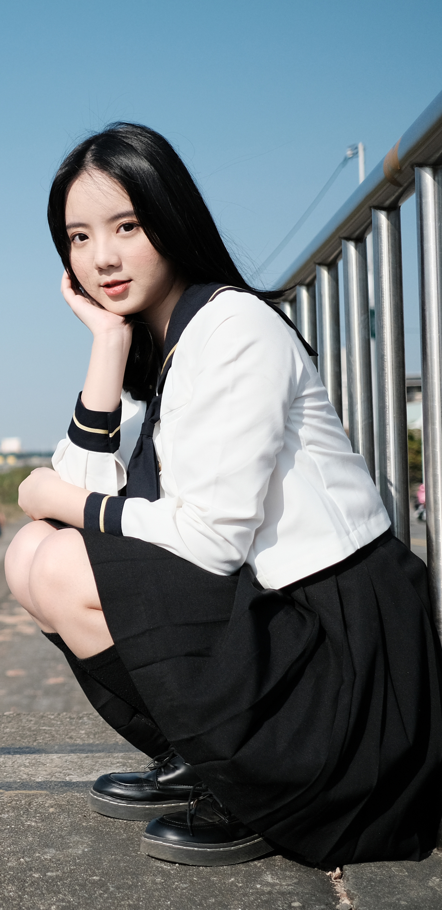 Download mobile wallpaper Model, Women, Asian, School Uniform, Black Hair for free.