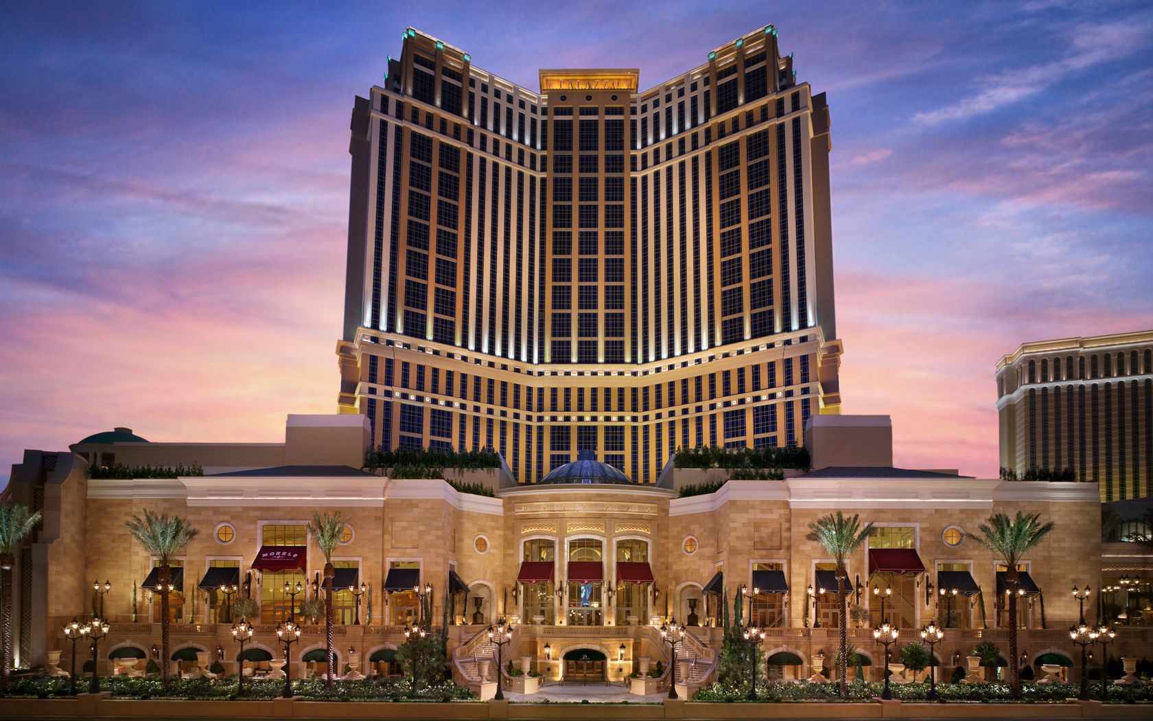 Скачать обои бесплатно Лас Вегас (Las Vegas), Отель, Вечер, Города, Архитектура картинка на рабочий стол ПК