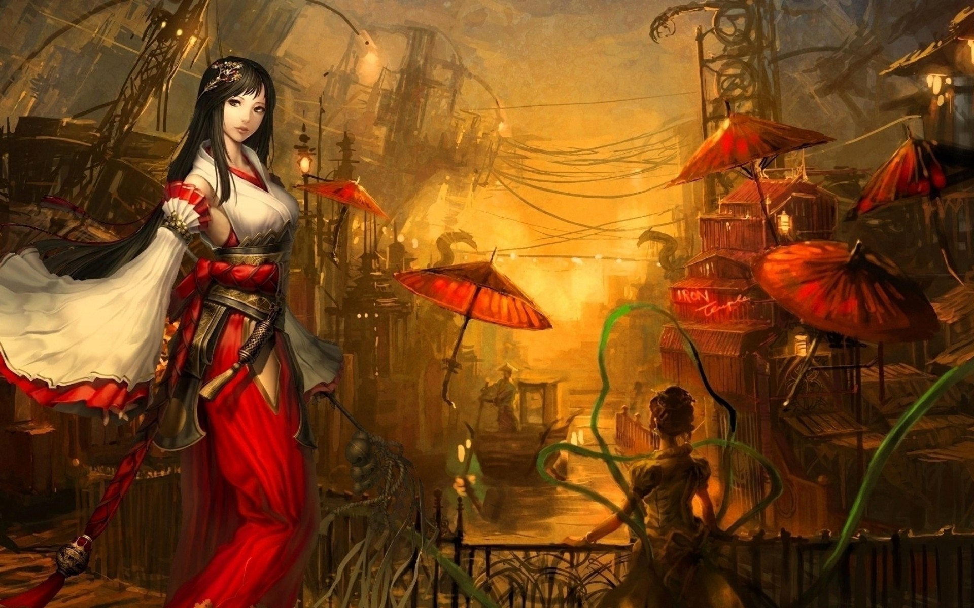 Free download wallpaper Fantasy, Umbrella, China, Asian, Legend Of The Five Rings, Woman Warrior on your PC desktop