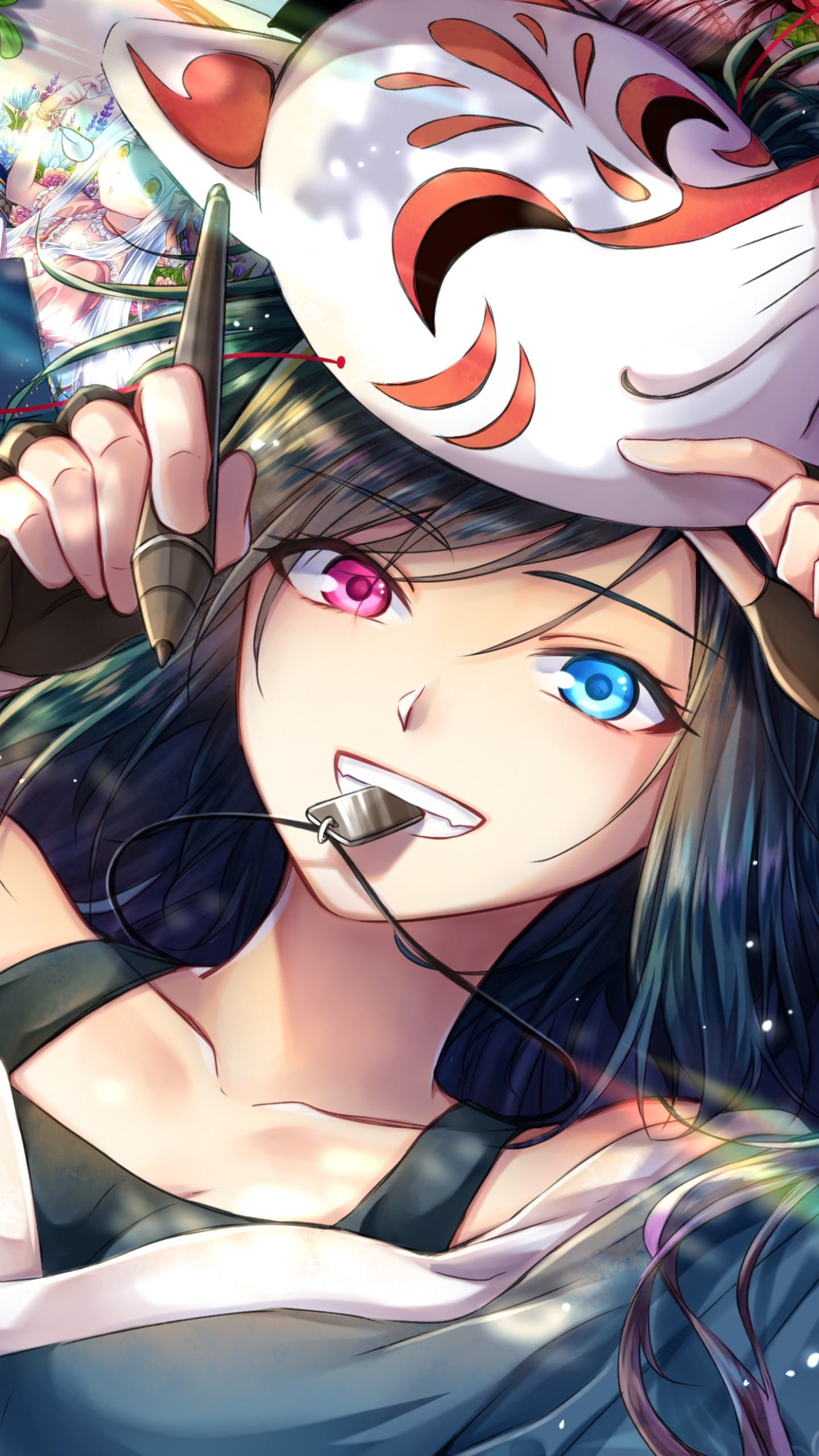Download mobile wallpaper Anime, Girl, Mask, Heterochromia for free.